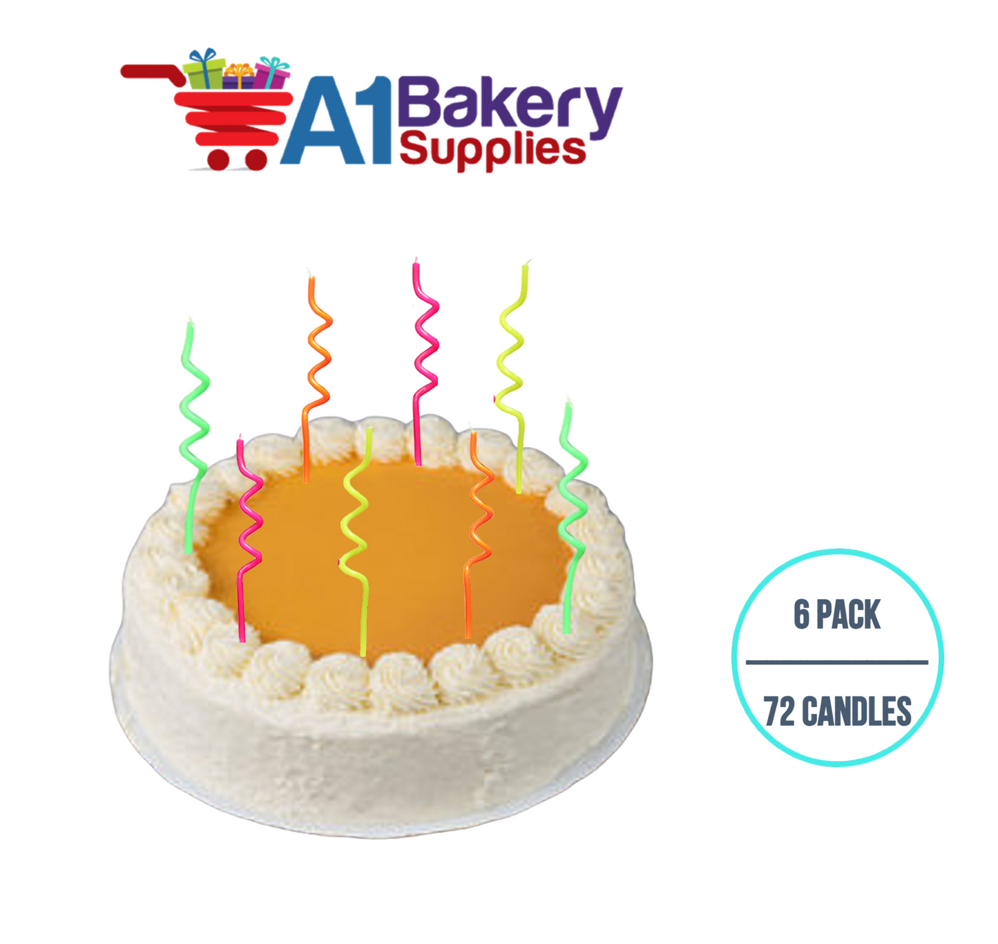 A1BakerySupplies Neon Spaghetti Birthday Candles-Asst 6 pack for Birthday Cake Decorations and Anniversary
