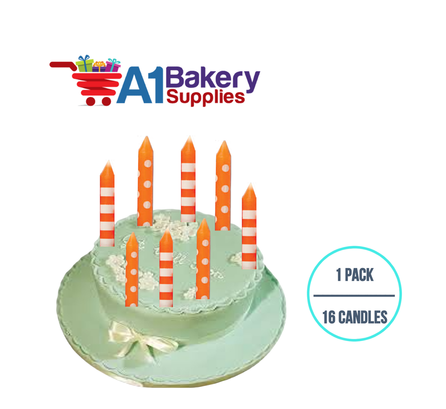 A1BakerySupplies Orange Stripes And Dots Candles 1 pack for Birthday Cake Decorations and Anniversary