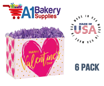 Painted Heart Basket Box, Theme Gift Box, Small 6.75 (Length) x 4 (Width) x 5 (Height), 6 Pack