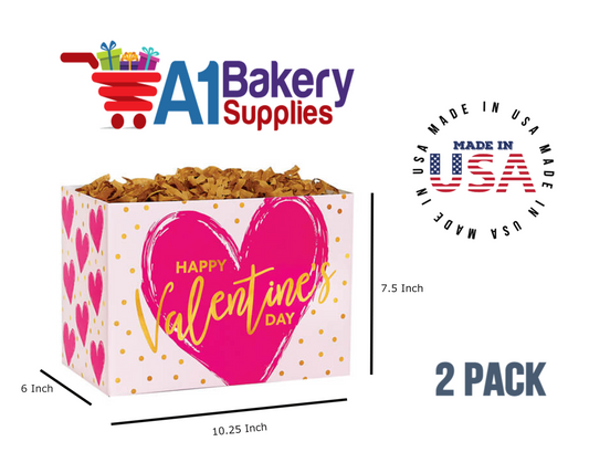 Painted Heart Basket Box, Theme Gift Box, Large 10.25 (Length) x 6 (Width) x 7.5 (Height), 2 Pack