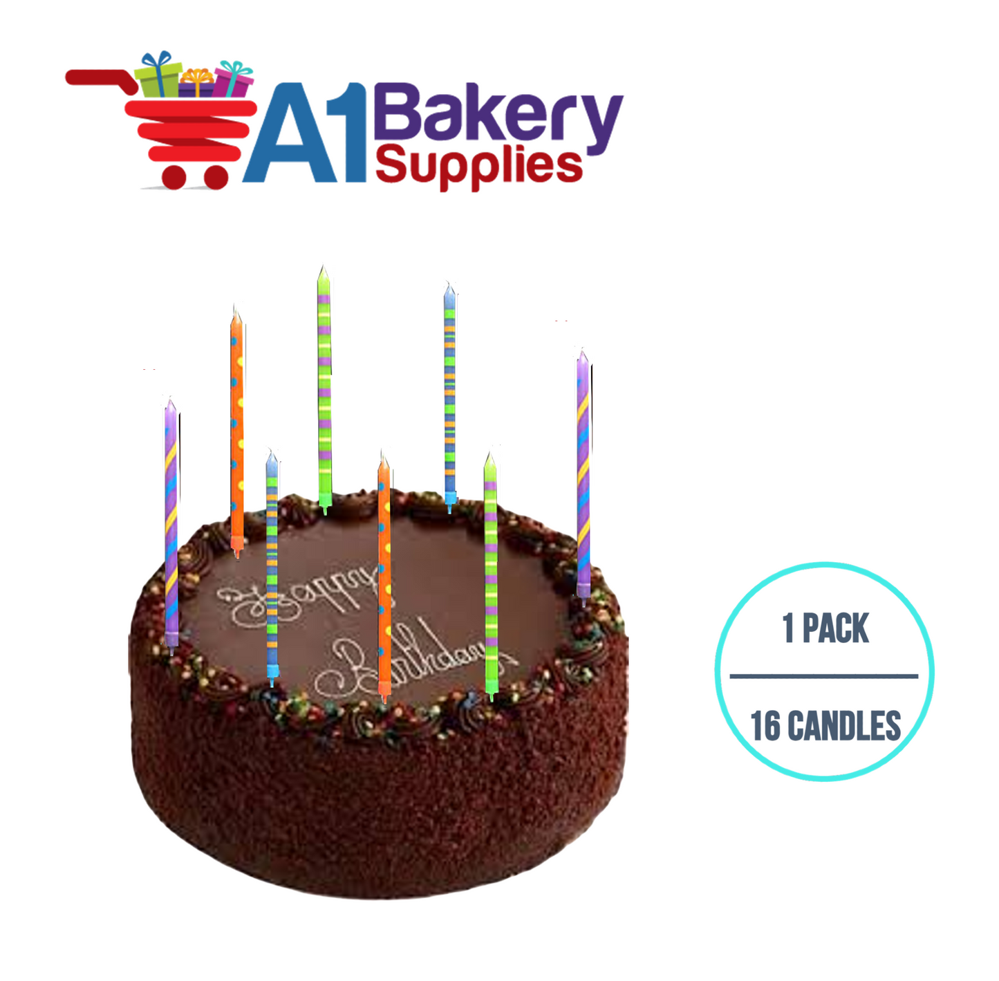 A1BakerySupplies Paparazzi Candles W/Holders-Large 1 pack for Birthday Cake Decorations and Anniversary