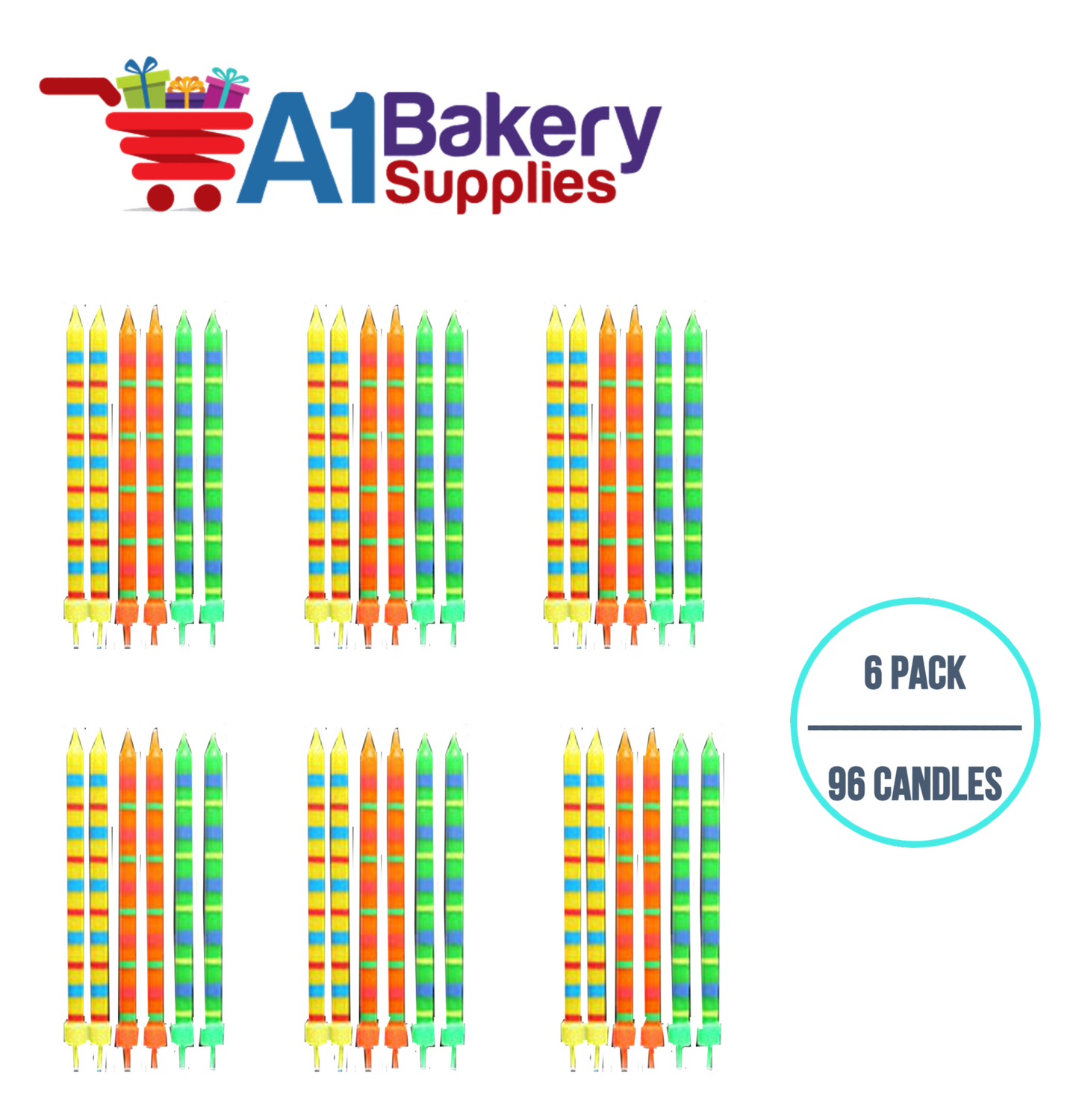 A1BakerySupplies Paparazzi Candles W/Holders-Medium 6 pack for Birthday Cake Decorations and Anniversary