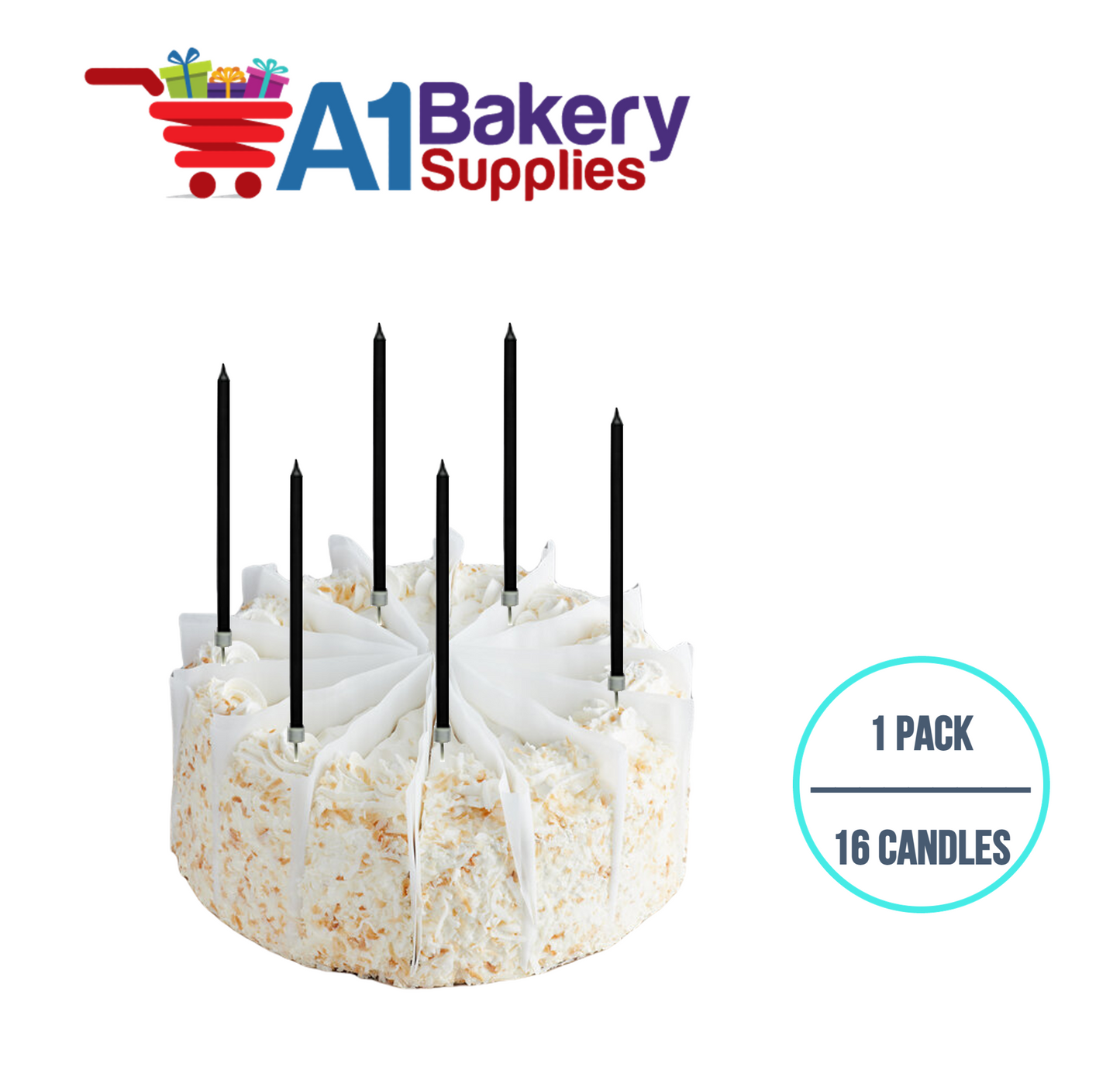 A1BakerySupplies Party Shape Candles- Black W/Holders 1 pack for Birthday Cake Decorations and Anniversary