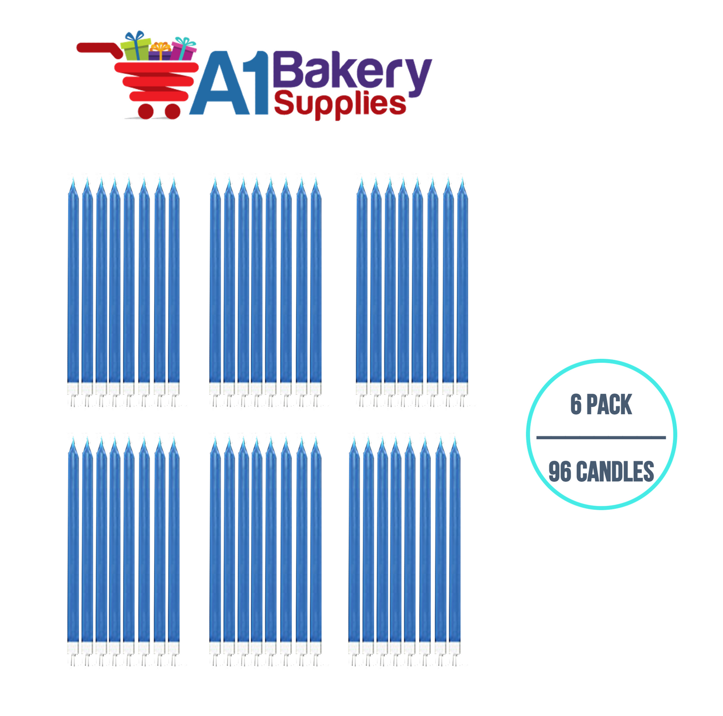 A1BakerySupplies Party Shape Candles- Blue W/Holders 6 pack for Birthday Cake Decorations and Anniversary
