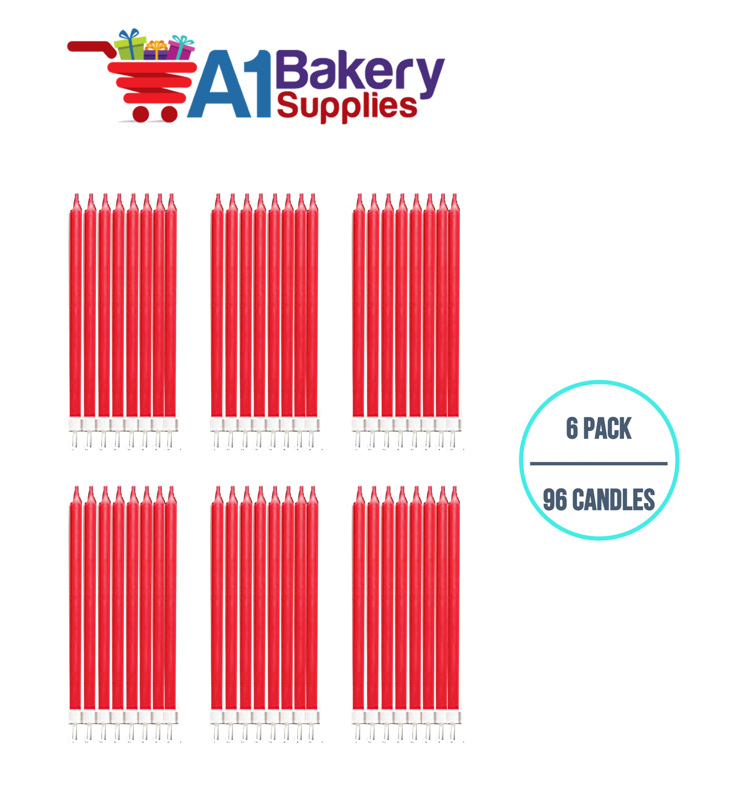 A1BakerySupplies Party Shape Candles- Red W/Holders 6 pack for Birthday Cake Decorations and Anniversary
