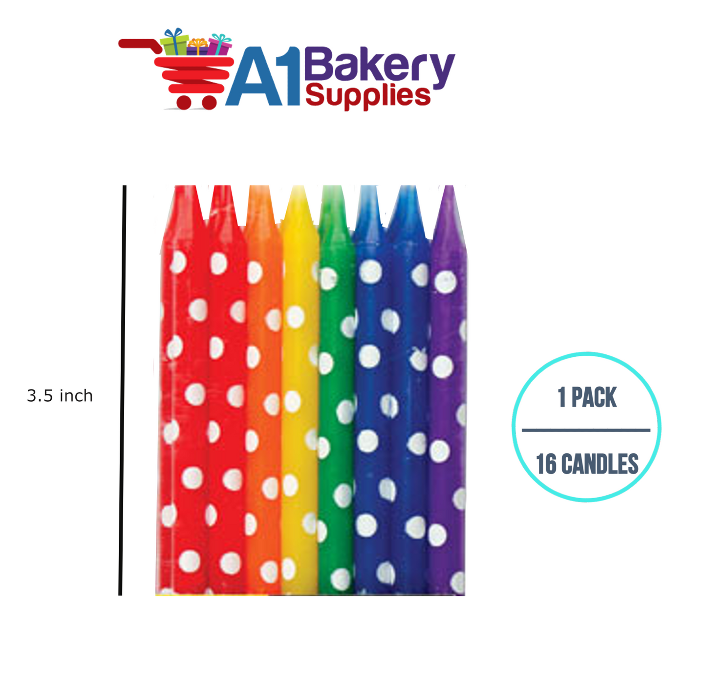 A1BakerySupplies Rainbow Dots Asst. Candles 1 pack for Birthday Cake Decorations and Anniversary
