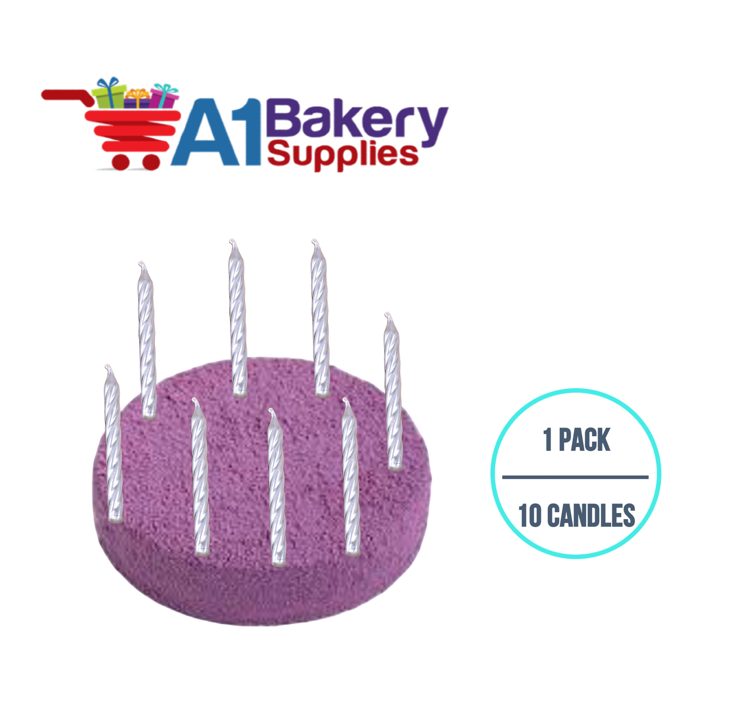 A1BakerySupplies Silver Birthday Candles 1 pack for Birthday Cake Decorations and Anniversary