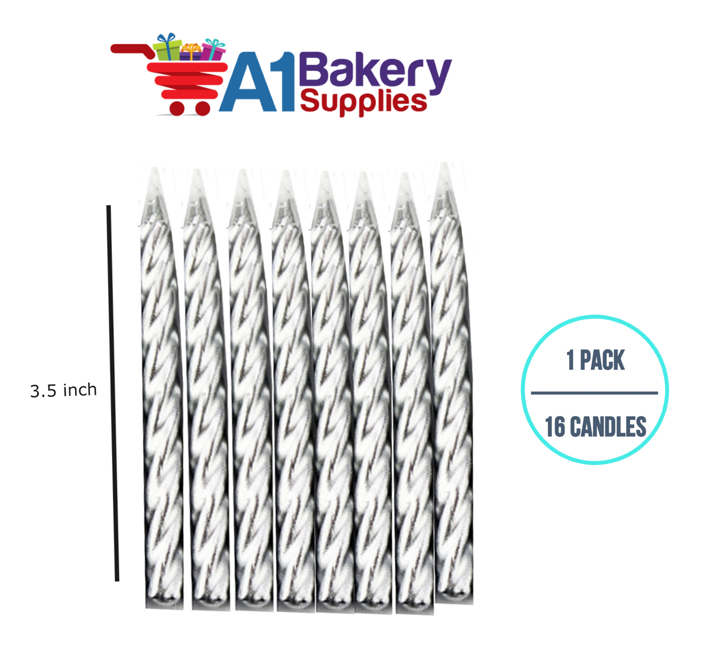 A1BakerySupplies Silver Spiral Candles 1 pack for Birthday Cake Decorations and Anniversary