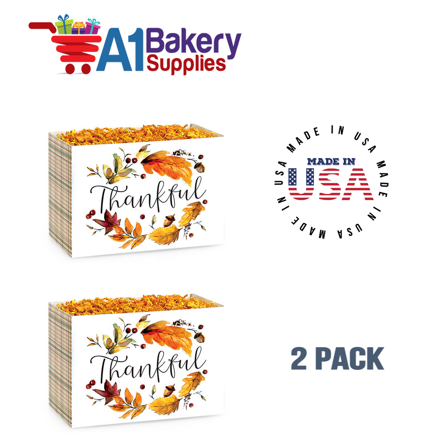 Thankful Plaid Basket Box, Theme Gift Box, Small 6.75 (Length) x 4 (Width) x 5 (Height), 2 Pack