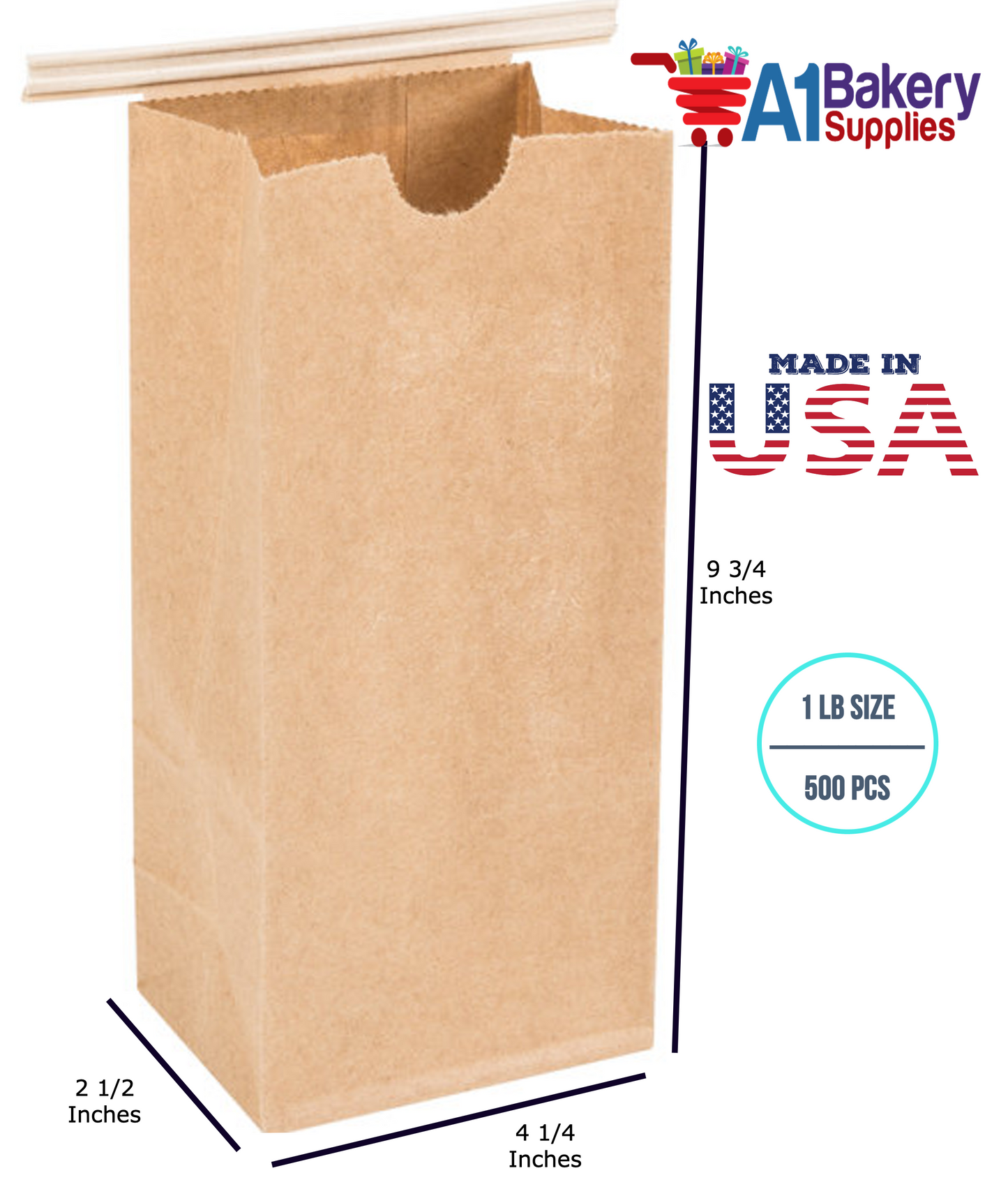 1 LB Size Brown No Window Tin Tie Bags 500 PCS Kraft  Bakery Bags with No Window Resealable Tin Tie Tab Lock Poly-Lined Bags Kraft Paper Bags for Cookies, Coffee