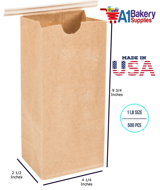 1 LB Size Brown No Window Tin Tie Bags 500 PCS Kraft  Bakery Bags with No Window Resealable Tin Tie Tab Lock Poly-Lined Bags Kraft Paper Bags for Cookies, Coffee