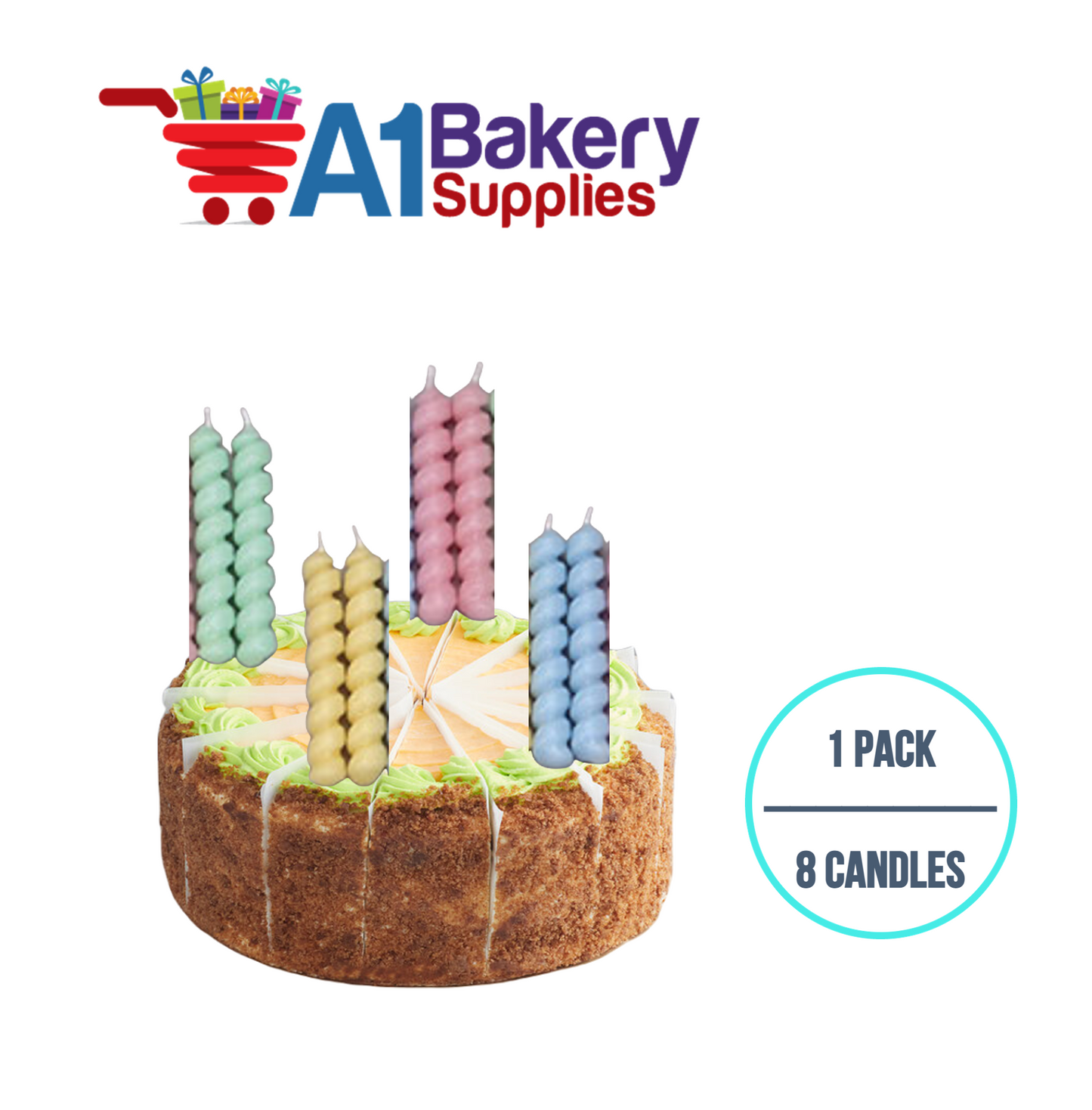 A1BakerySupplies Twister Candles - Pastel Colors 1 pack for Birthday Cake Decorations and Anniversary