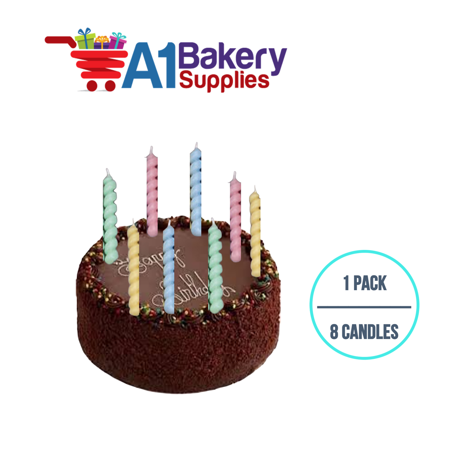 A1BakerySupplies Twister Candles - Pastel Colors 1 pack for Birthday Cake Decorations and Anniversary