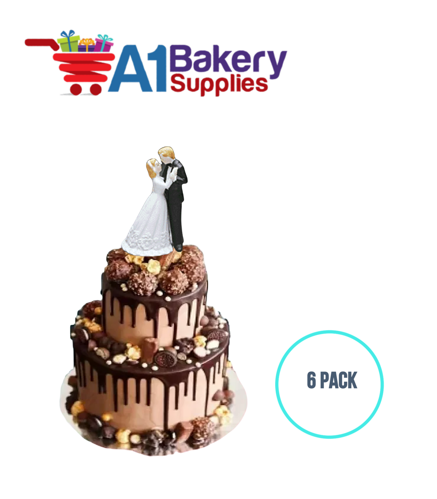 A1BakerySupplies Waltzing Porcelain Couple-Black Coat 6 pack Wedding Accessories for Birthday Cake Decorations and Marriages