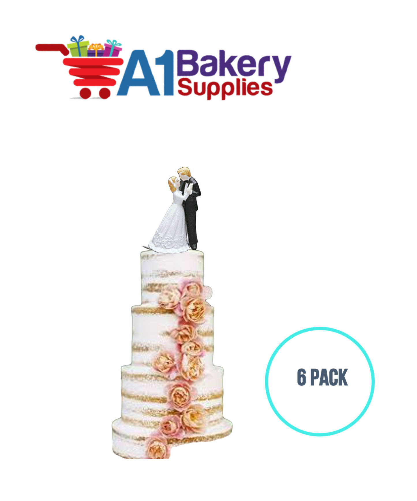 A1BakerySupplies Waltzing Porcelain Couple-Black Coat 6 pack Wedding Accessories for Birthday Cake Decorations and Marriages
