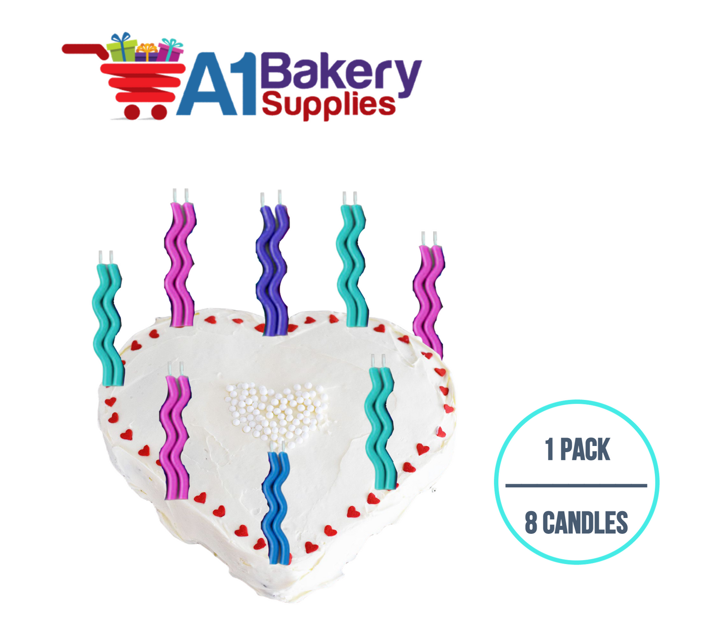 A1BakerySupplies Wavy Birthday Candles-Cool Pastels 1 pack for Birthday Cake Decorations and Anniversary