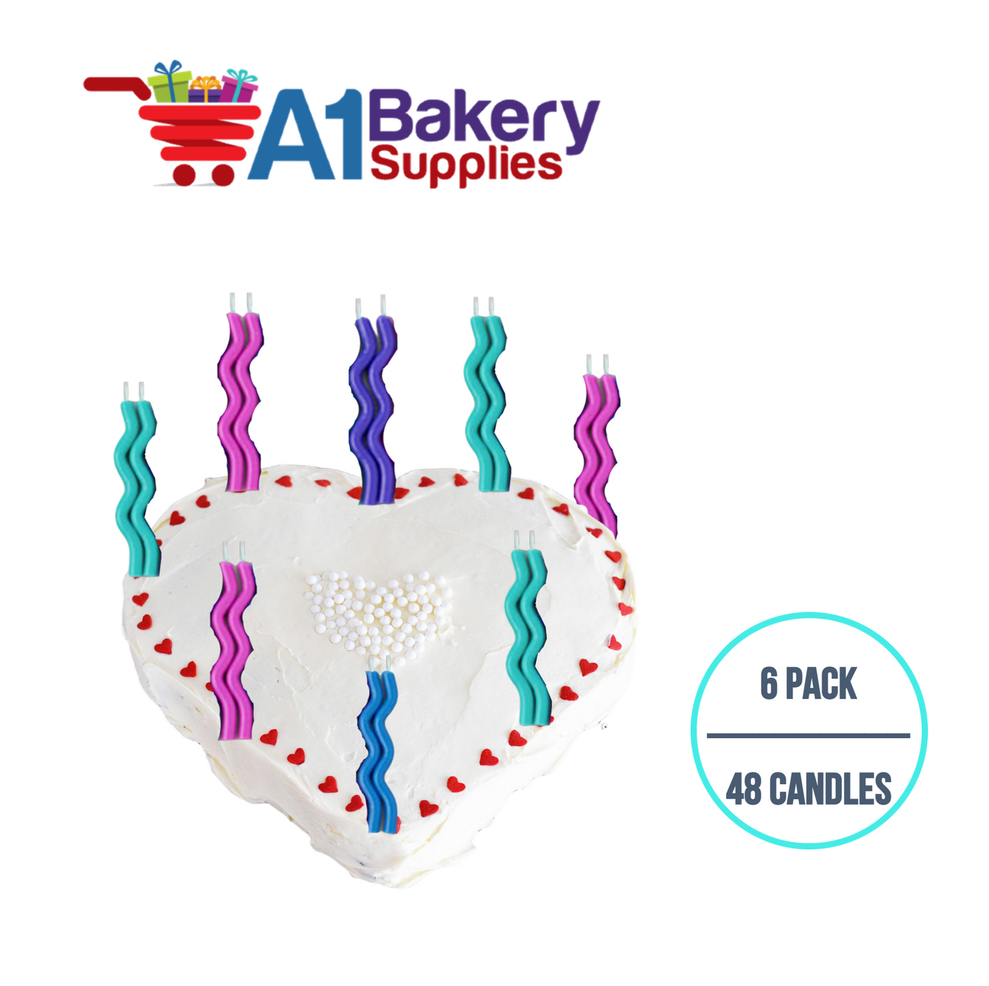 A1BakerySupplies Wavy Birthday Candles-Cool Pastels 6 pack for Birthday Cake Decorations and Anniversary