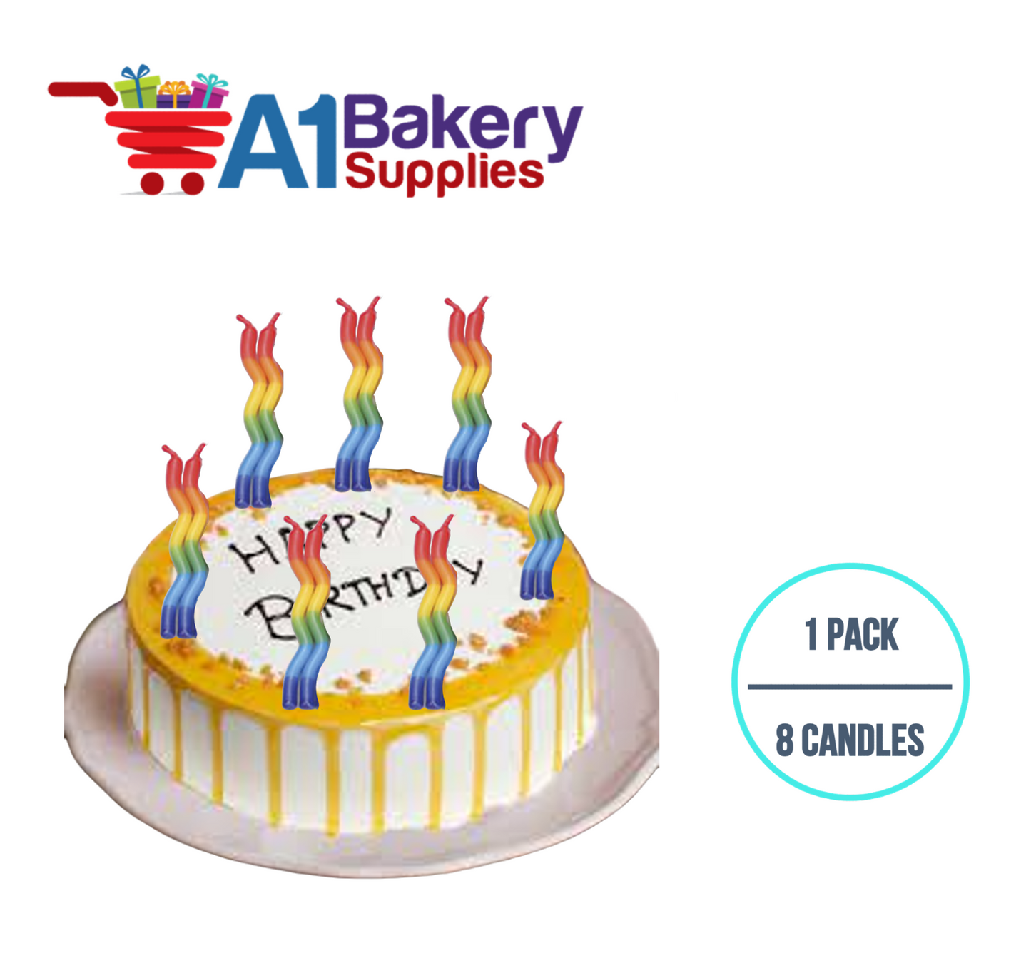 A1BakerySupplies Wavy Birthday Candles-Tye-Dye Colors 1 pack for Birthday Cake Decorations and Anniversary