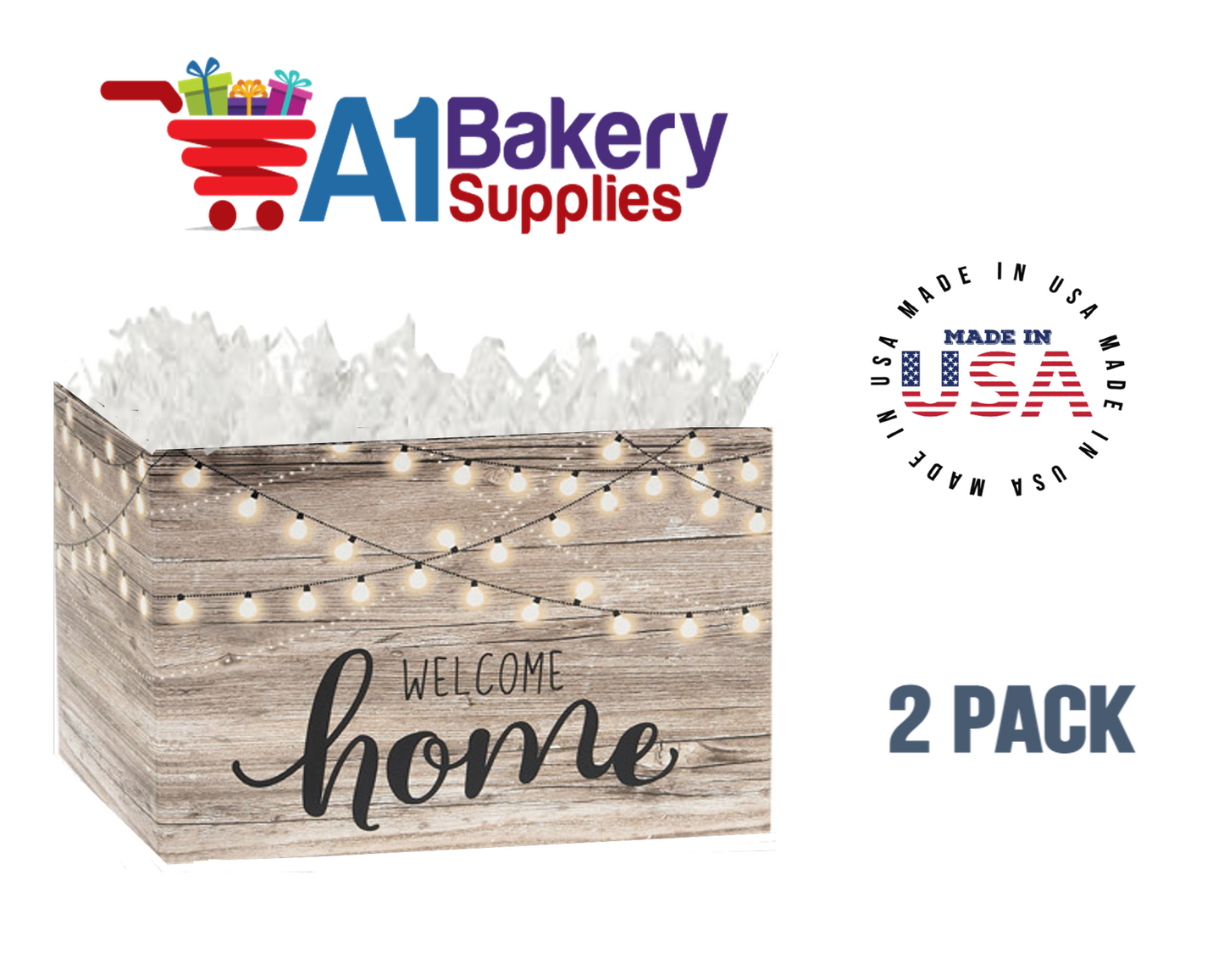 Welcome Home Lights Basket Box, Theme Gift Box, Small 6.75 (Length) x 4 (Width) x 5 (Height), 2 Pack