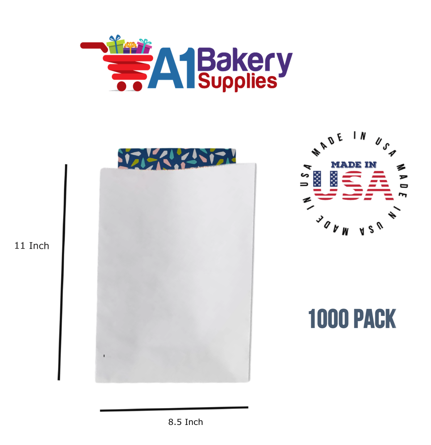 White Flat Merchandise Bags, Medium, 1000 Pack - 8.5"x11"