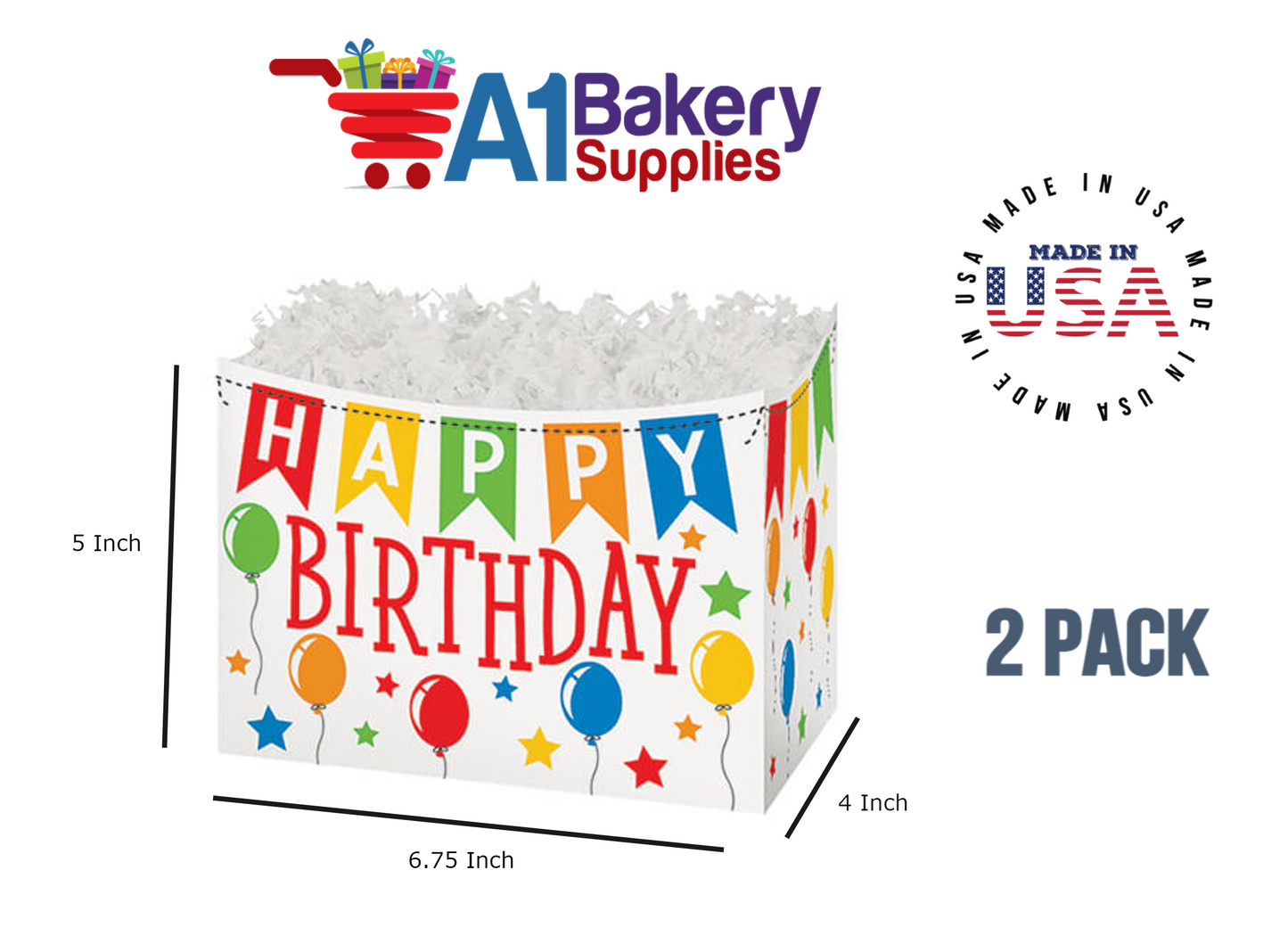 Birthday Banner Basket Box, Theme Gift Box, Small 6.75 (Length) x 4 (Width) x 5 (Height), 2 Pack
