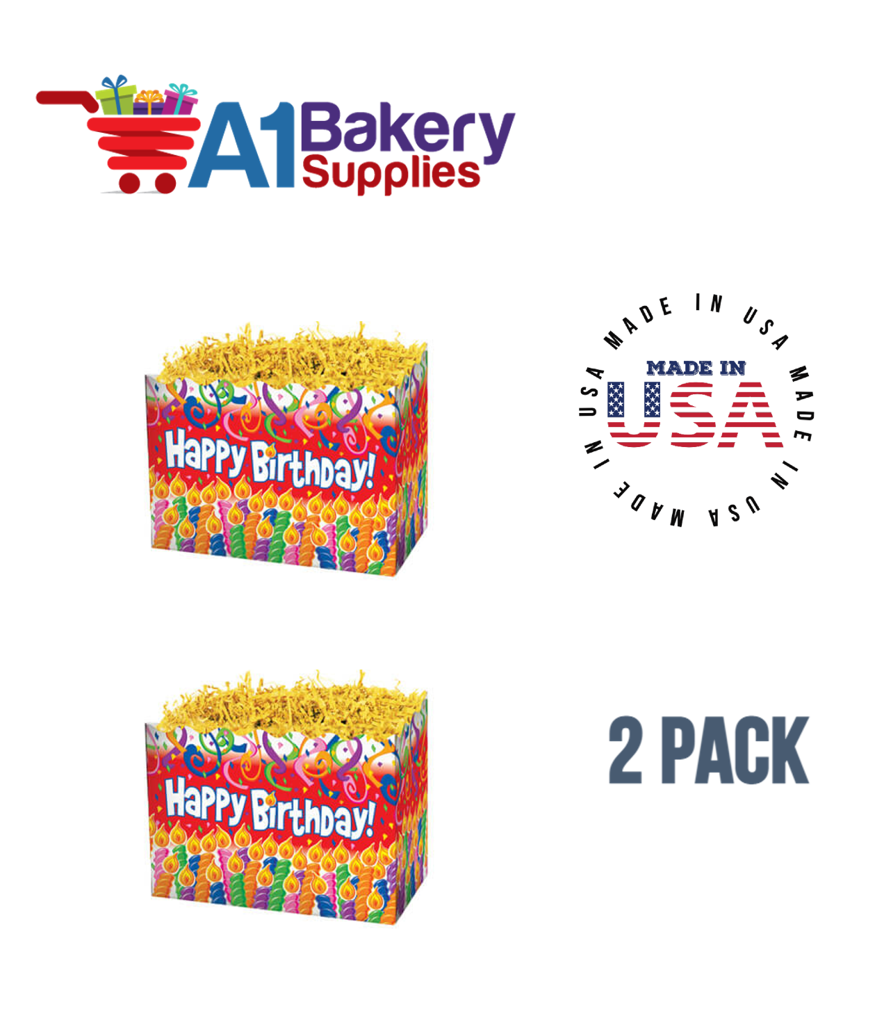 Birthday Candles Basket Box, Theme Gift Box, Small 6.75 (Length) x 4 (Width) x 5 (Height), 2 Pack