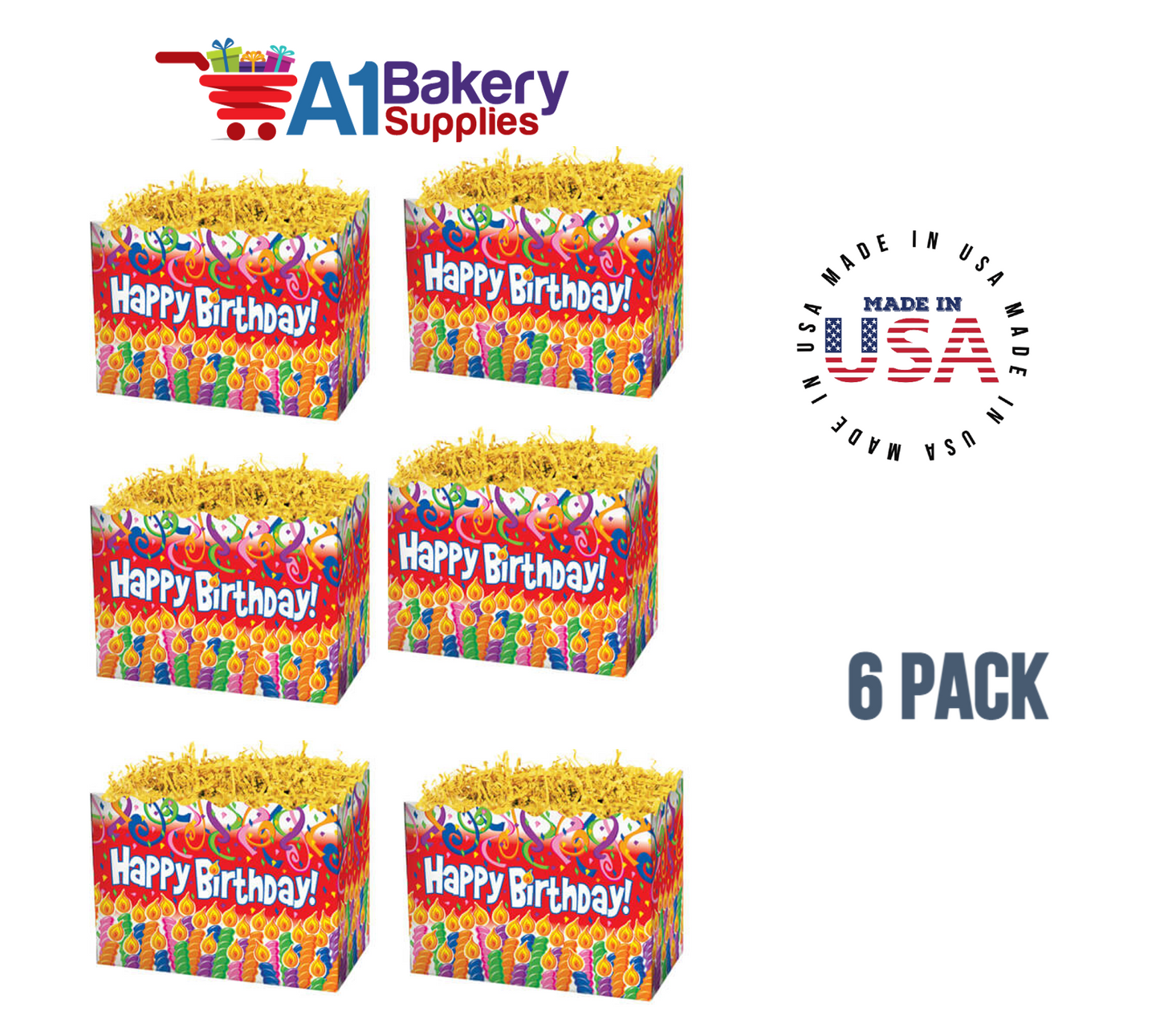 Birthday Candles Basket Box, Theme Gift Box, Small 6.75 (Length) x 4 (Width) x 5 (Height), 6 Pack