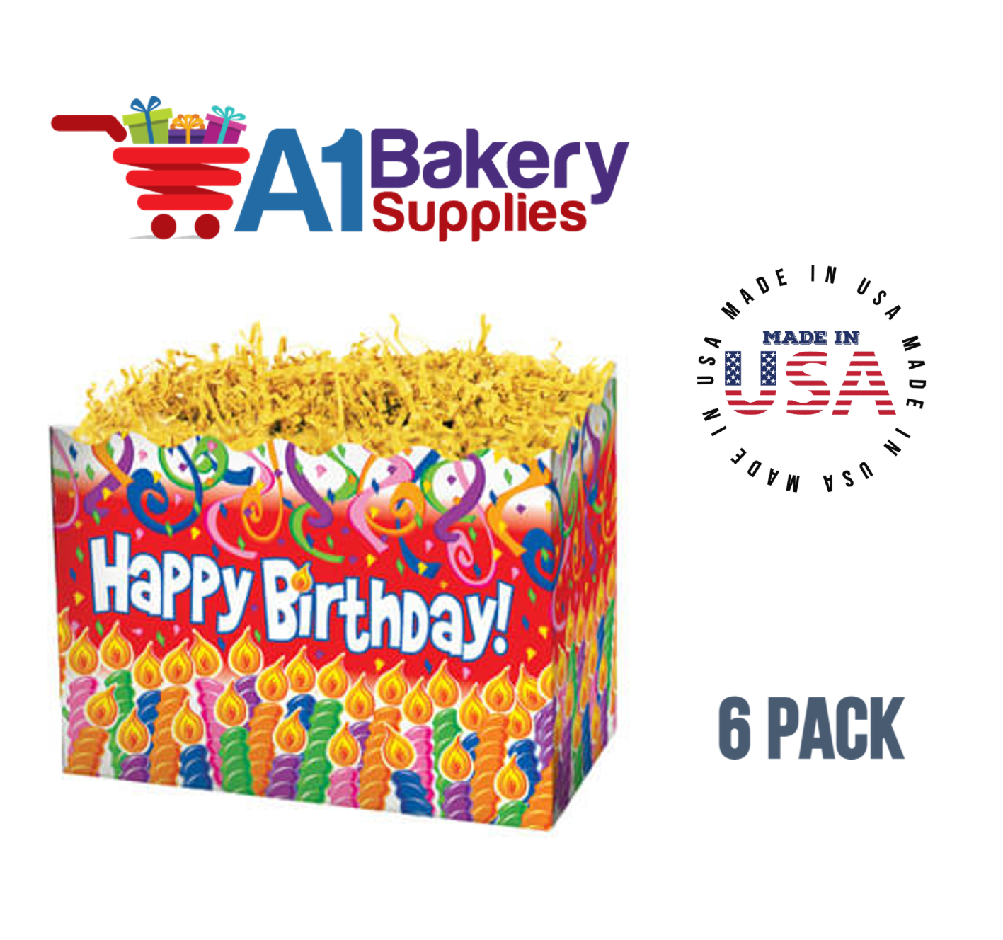 Birthday Candles Basket Box, Theme Gift Box, Small 6.75 (Length) x 4 (Width) x 5 (Height), 6 Pack