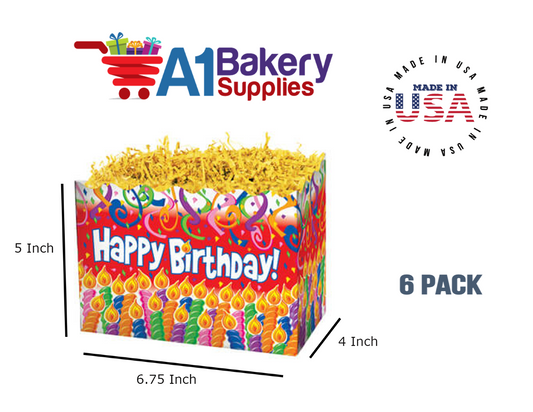Birthday Candles Basket Box, Theme Gift Box, Small 6.75 (Length) x 4 (Width) x 5 (Height), 6 Pack