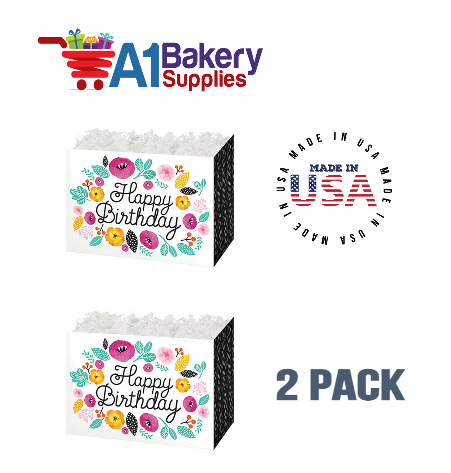 Birthday Flowers Basket Box, Theme Gift Box, Small 6.75 (Length) x 4 (Width) x 5 (Height), 2 Pack