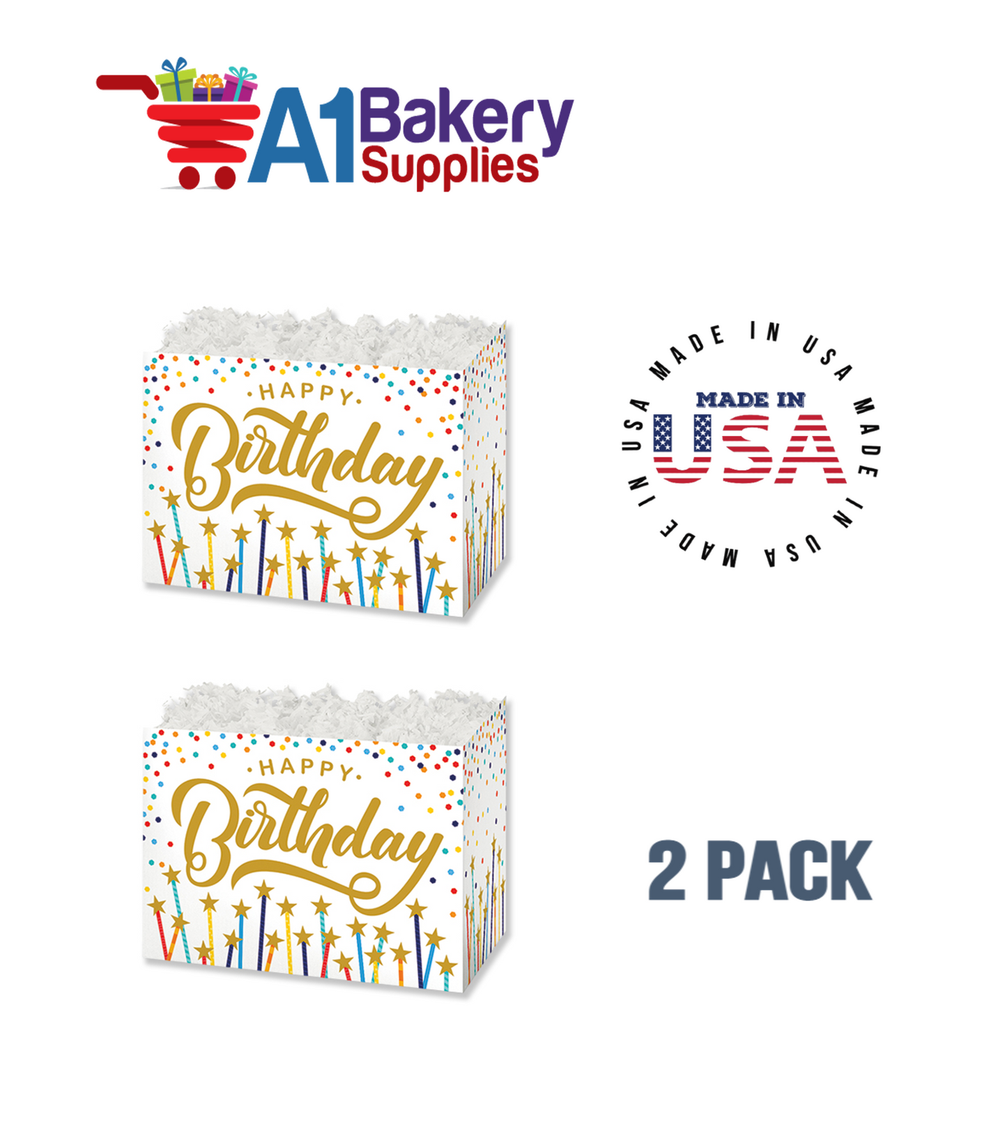 Happy Birthday Stars Basket Box, Theme Gift Box, Small 6.75 (Length) x 4 (Width) x 5 (Height), 2 Pack