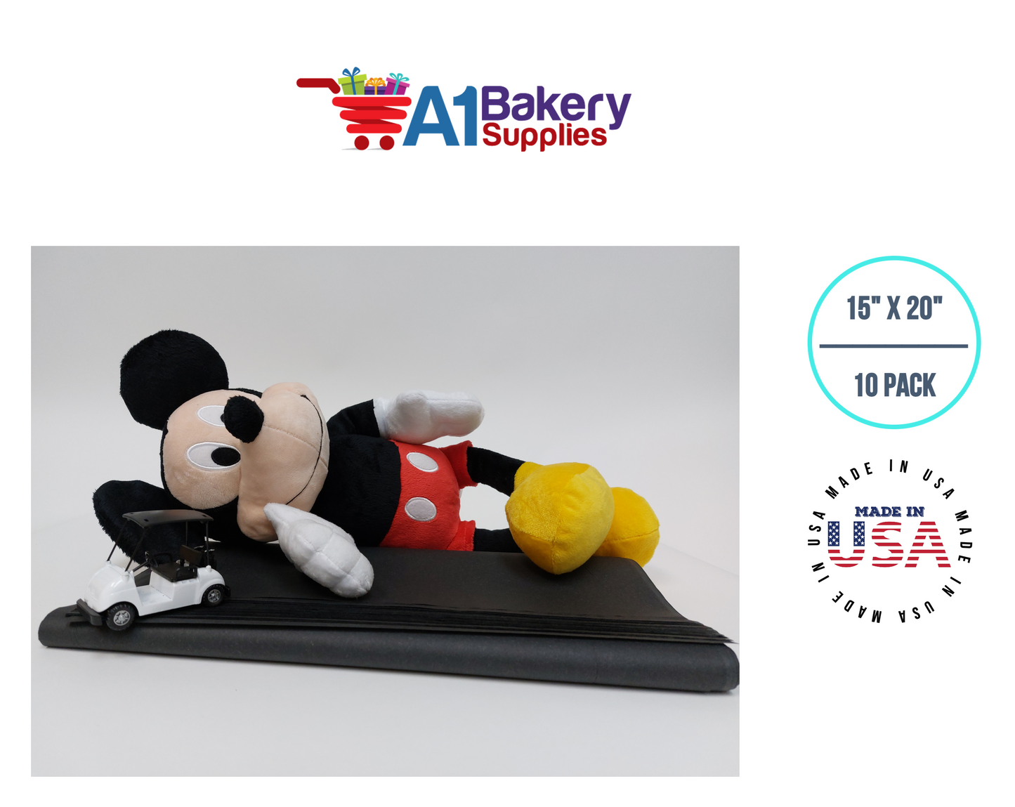 Black Tissue Paper Squares, Bulk 10 Sheets, Premium Gift Wrap and Art Supplies for Birthdays, Holidays, or Presents by A1BakerySupplies, Small 15 Inch x 20 Inch