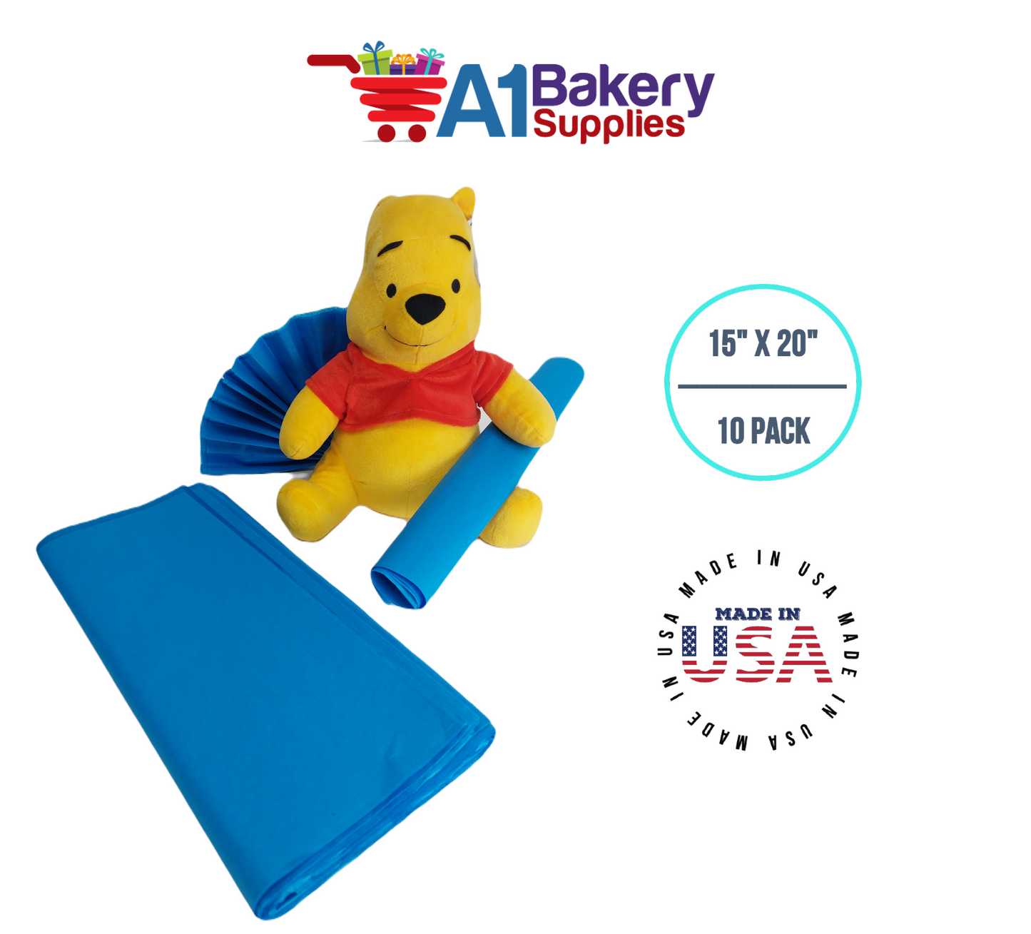 Brilliant Blue Bulk Tissue Paper 15 Inch x 20 Inch - 10 Sheets premium Tissue Paper