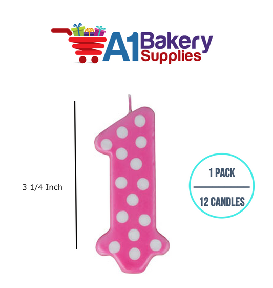 A1BakerySupplies 1st Birthday Polka Dot Candles - Pink Candles 1 pack for Birthday Cake Decorations and Anniversary