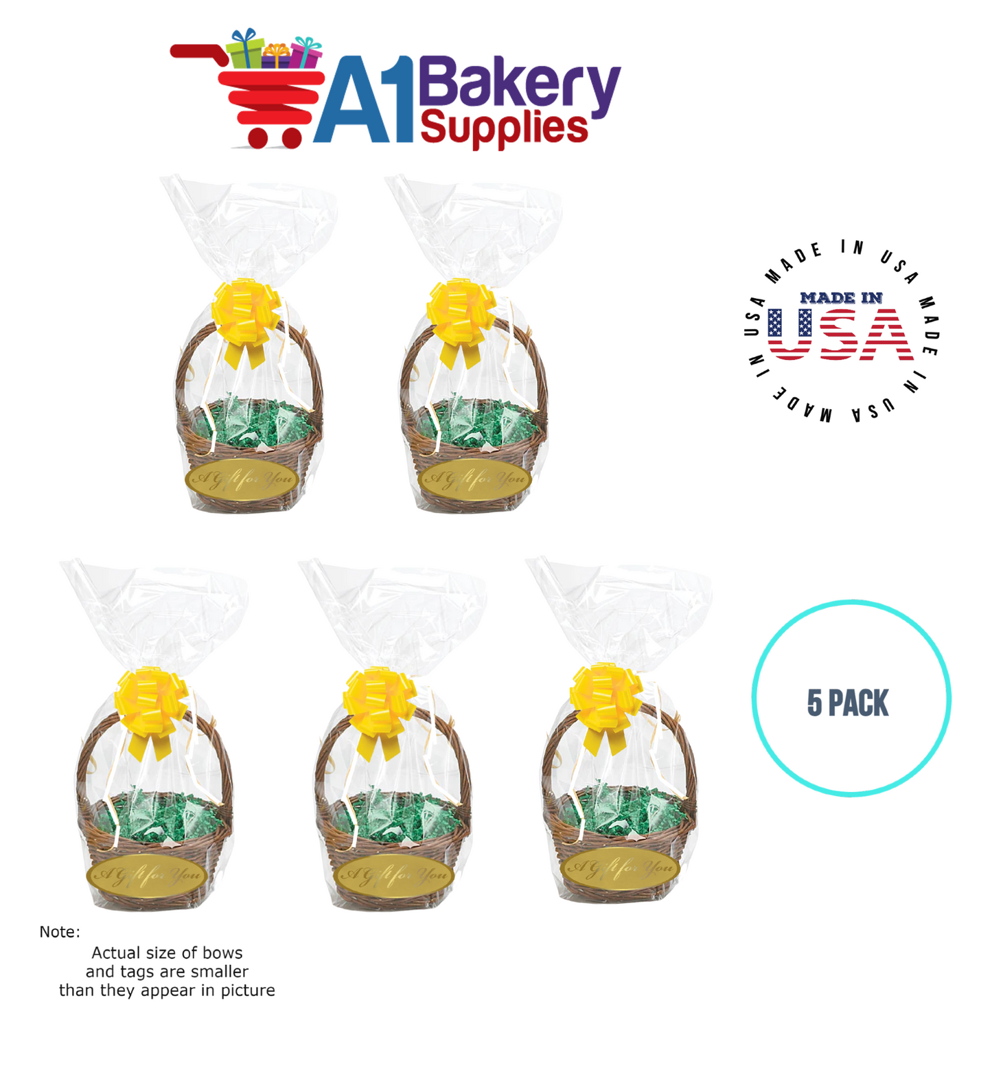 BOPP Sealable Cellophane Bags and Clear Gift Basket Wrap Packaging, 12 in x 24 in, Clear Cello Wrapping for Baby Shower, Wedding Party, or Event Giveaways, 5 Pack