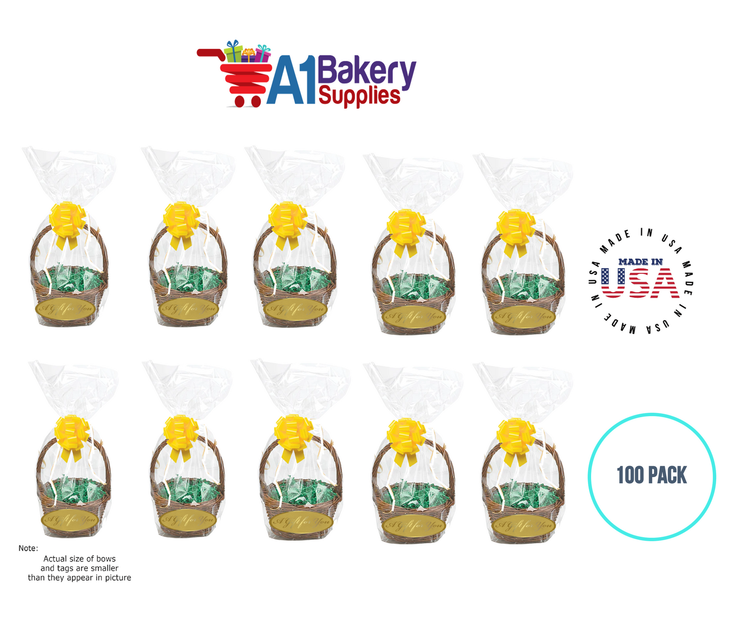 BOPP Sealable Cellophane Bags and Clear Gift Basket Wrap Packaging, 12 in x 24 in, Clear Cello Wrapping for Baby Shower, Wedding Party, or Event Giveaways, 100 Pack