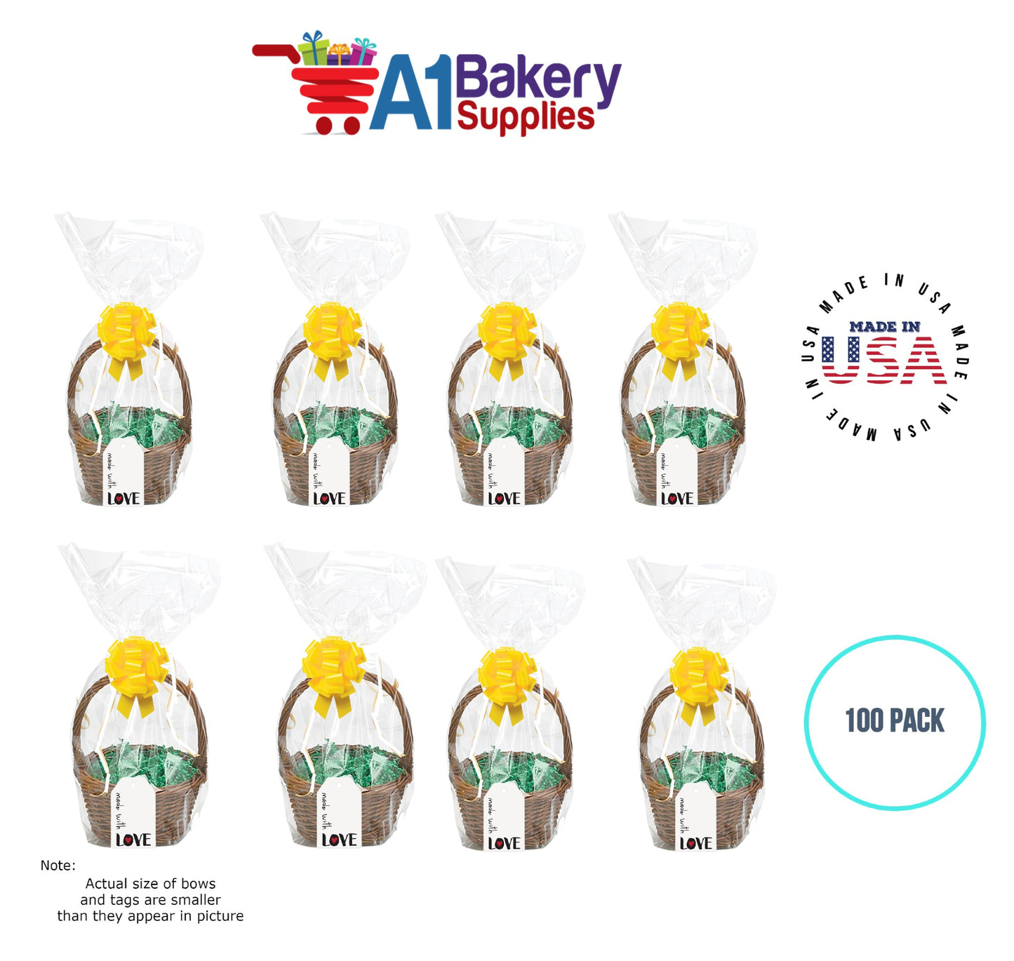 BOPP Sealable Cellophane Bags and Clear Gift Basket Wrap Packaging, 12 in x 24 in, Clear Cello Wrapping for Baby Shower, Wedding Party, or Event Giveaways, 100 Pack