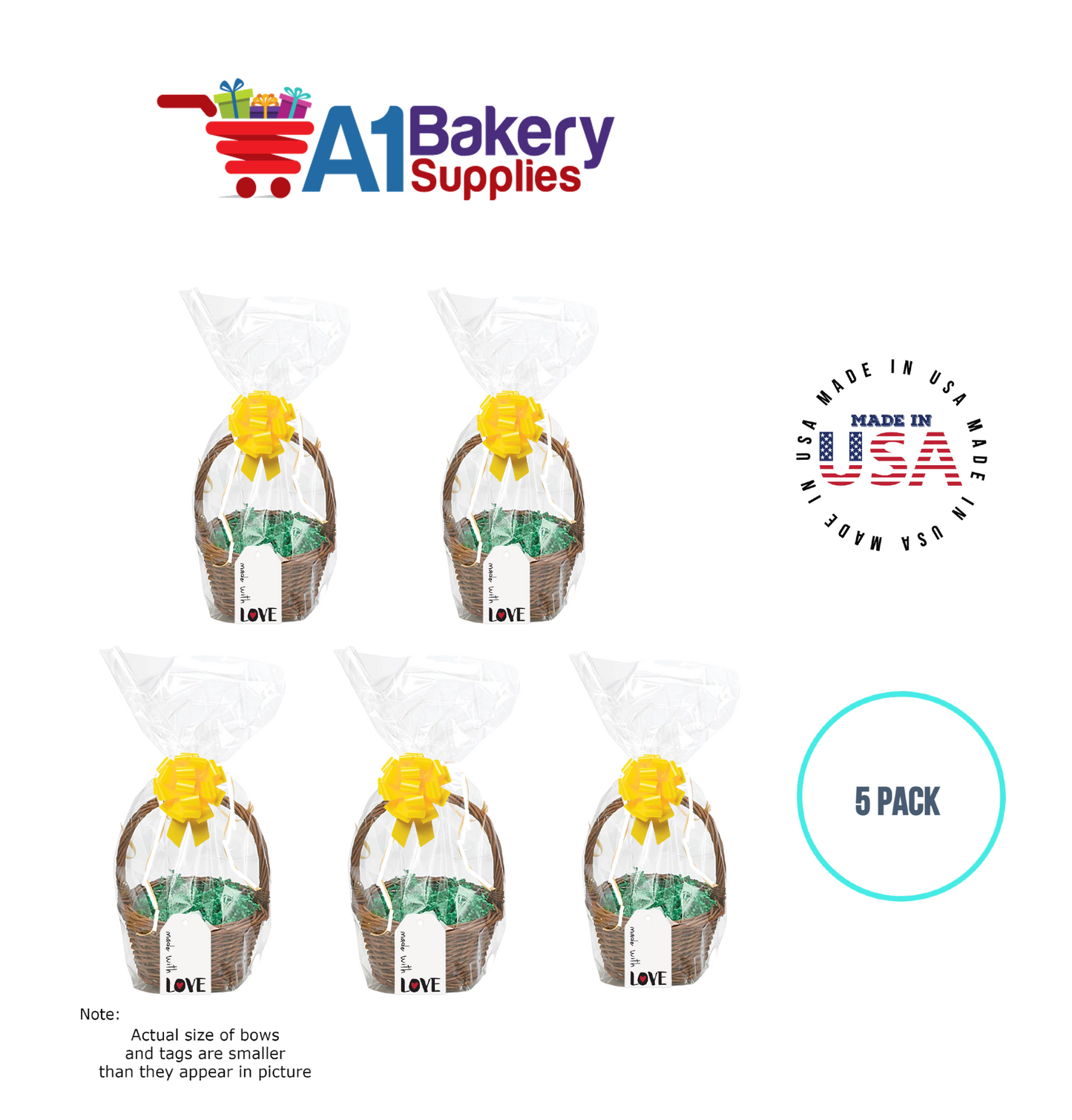 BOPP Sealable Cellophane Bags and Clear Gift Basket Wrap Packaging, 12 in x 24 in, Clear Cello Wrapping for Baby Shower, Wedding Party, or Event Giveaways, 5 Pack