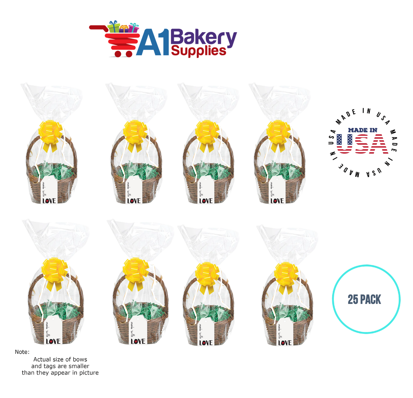 BOPP Sealable Cellophane Bags and Clear Gift Basket Wrap Packaging, 12 in x 24 in, Clear Cello Wrapping for Baby Shower, Wedding Party, or Event Giveaways, 25 Pack