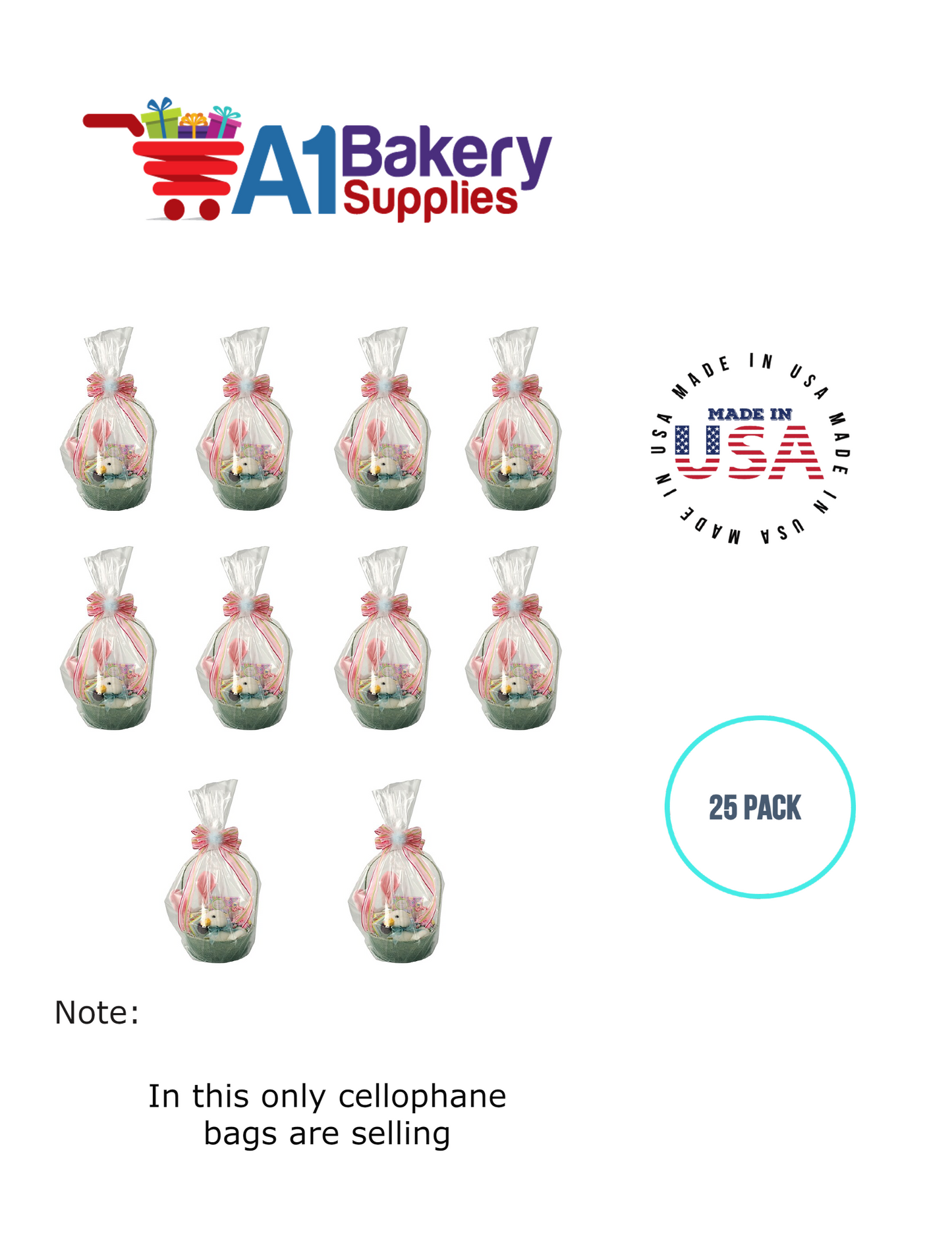 Round Bottom Basket Size 1.2 MIL BOPP Sealable Cellophane Gift Bags Bags for Gift Packing 14 x 24 Inch, 25 Pack