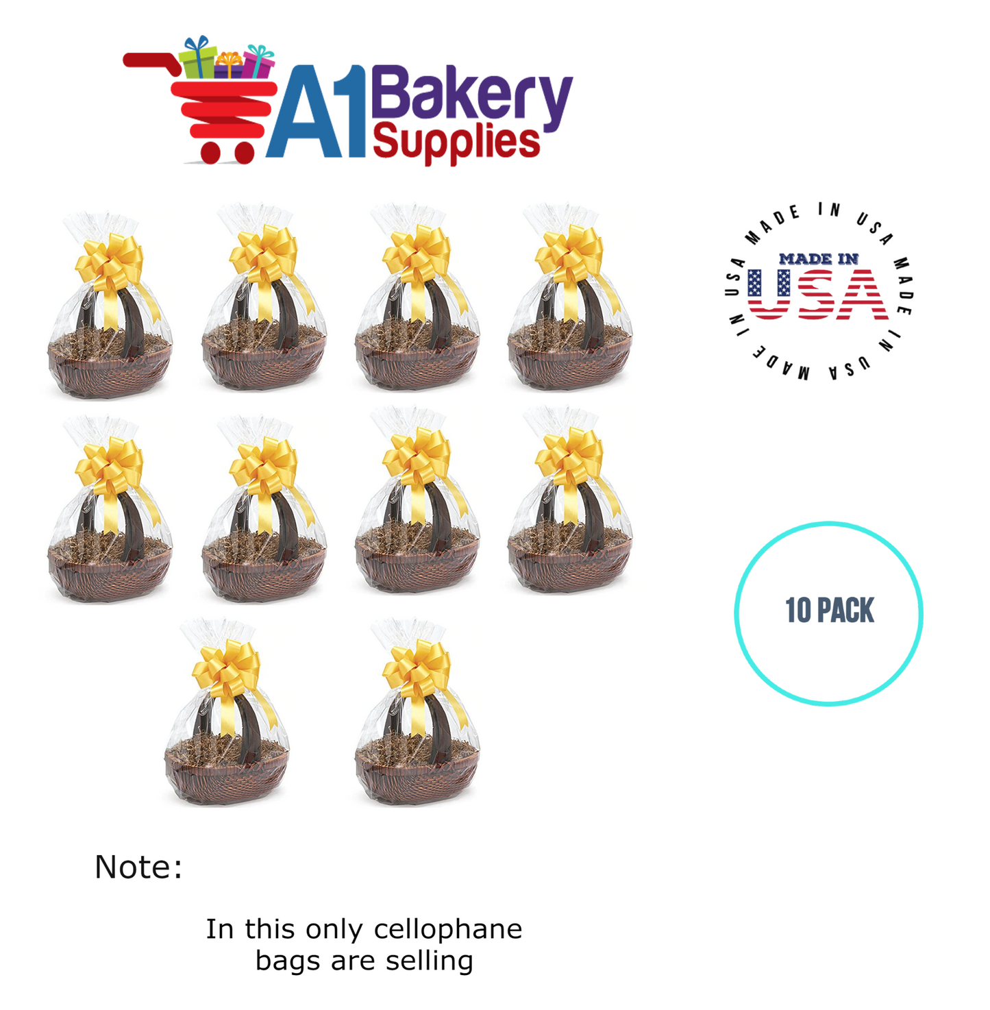 Round Bottom Basket Size 1.2 MIL BOPP Sealable Cellophane Gift Bags Bags for Gift Packing 18 x 24 Inch, 10 Pack