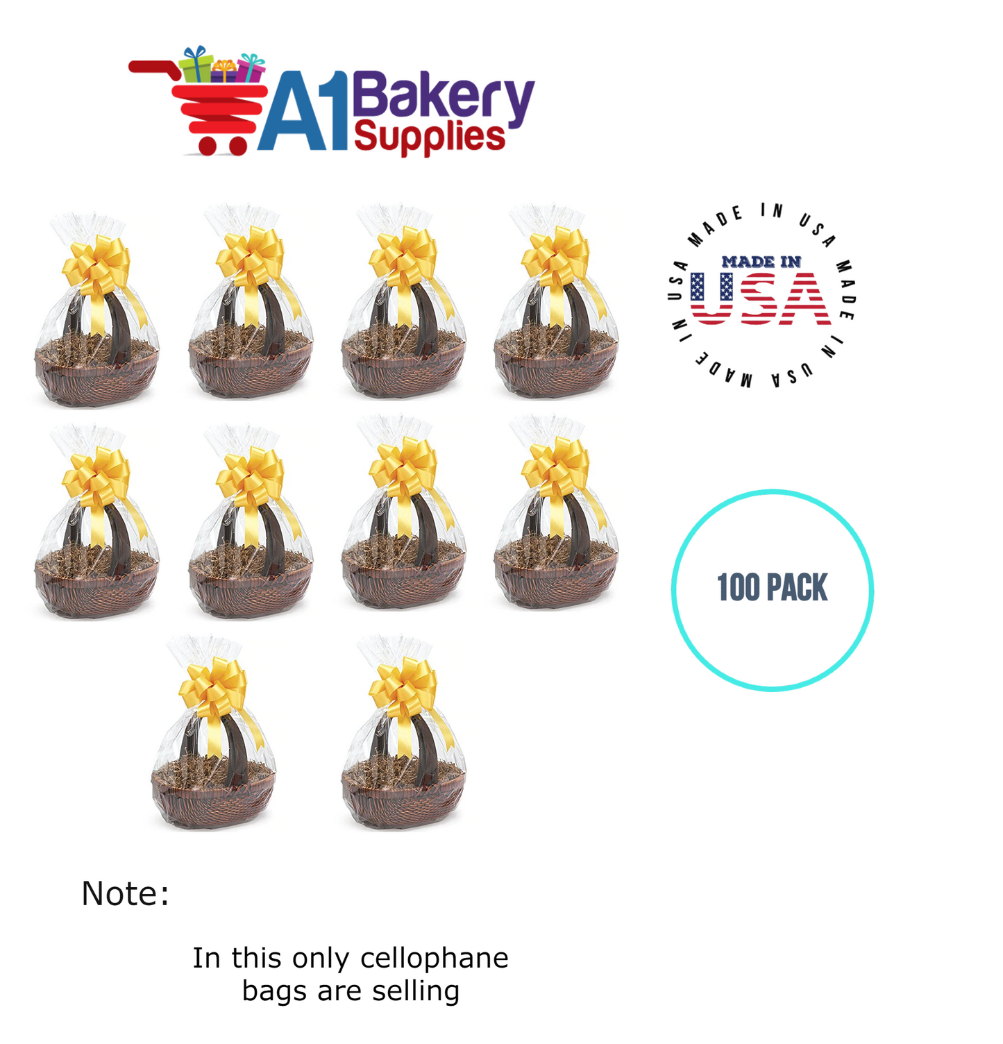 Round Bottom Basket Size 1.2 MIL BOPP Sealable Cellophane Gift Bags Bags for Gift Packing 18 x 24 Inch, 100 Pack