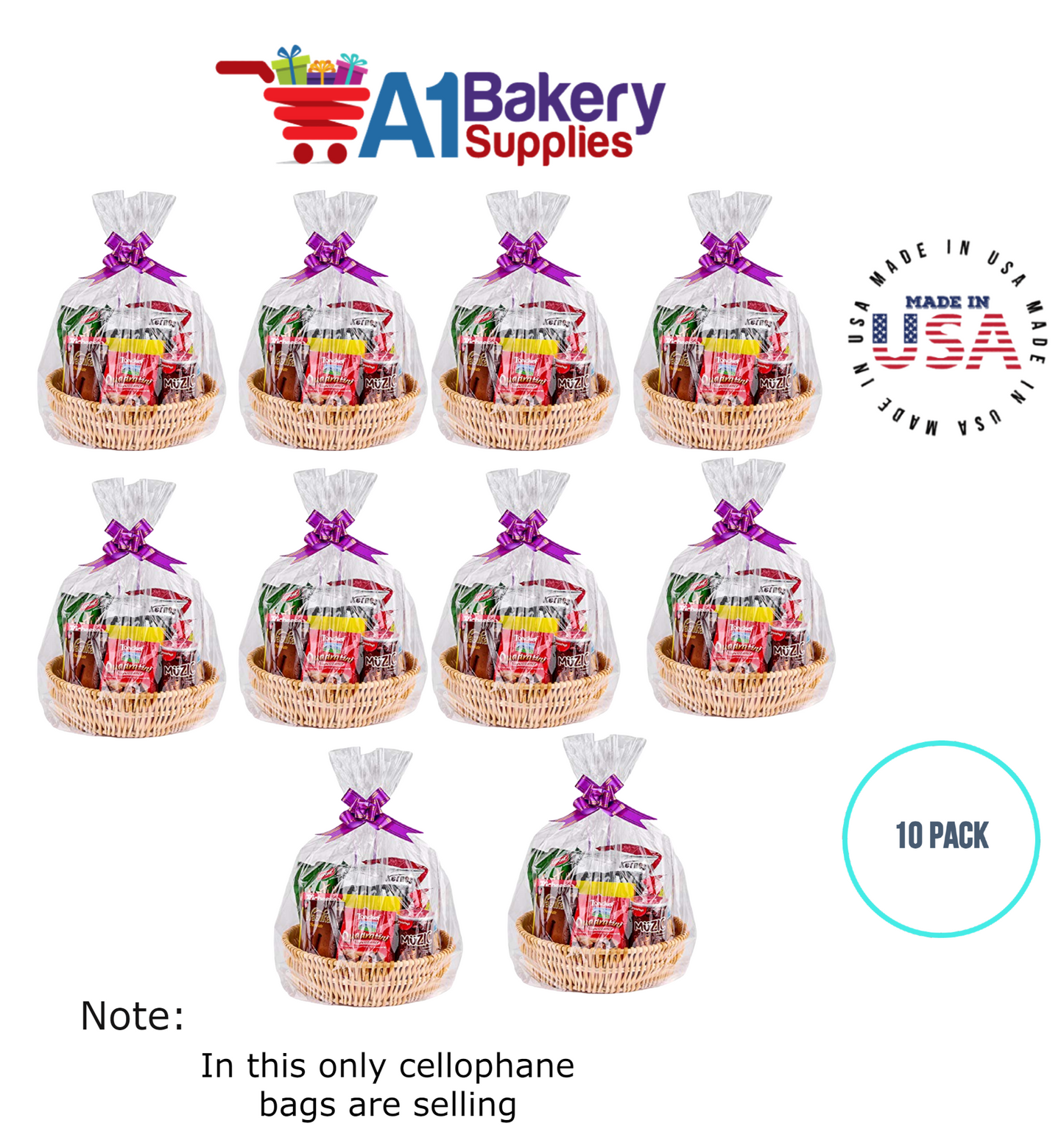 Round Bottom Basket Size 1.2 MIL BOPP Sealable Cellophane Gift Bags Bags for Gift Packing 20 x 36 Inch, 10 Pack