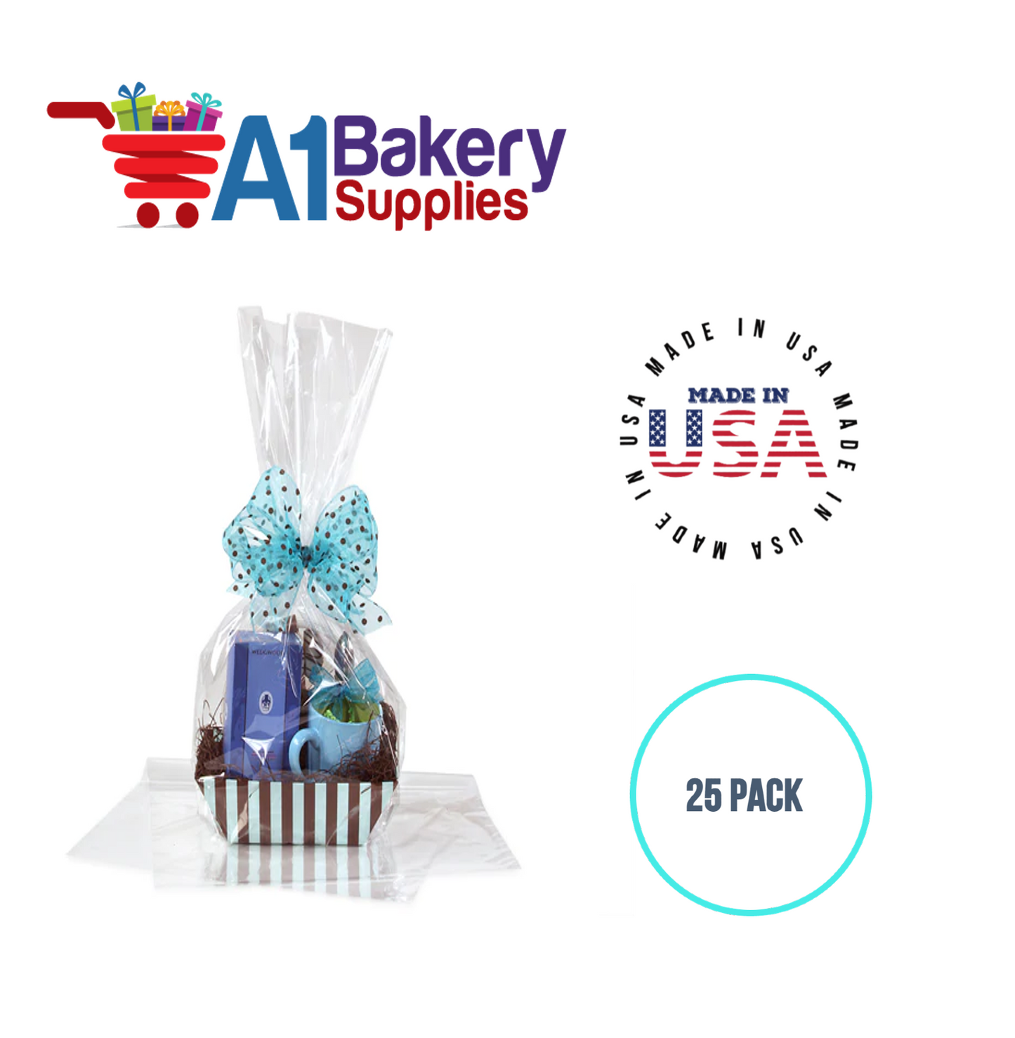 Gusset Basket Size 1.2 MIL BOPP Sealable Cellophane Gift Bags Bags for Gift Packing 8 x 4 x 8 Inch, 25 Pack