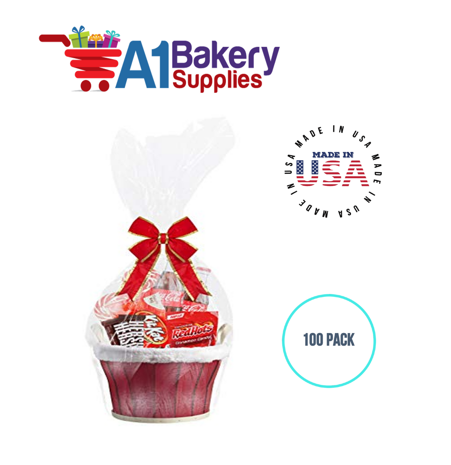 Gusset Basket Size 1.2 MIL BOPP Sealable Cellophane Gift Bags Bags for Gift Packing 4  x 4 x 17 Inch, 100 Pack