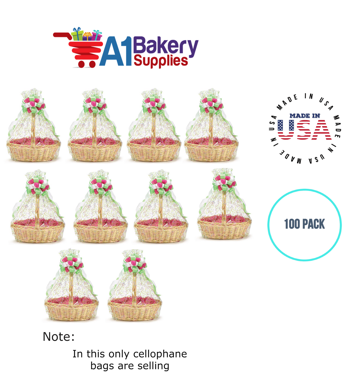 Round Bottom Basket Size 1.2 MIL BOPP Sealable Cellophane Gift Bags Bags for Gift Packing 27 x 35 Inch, 100 Pack