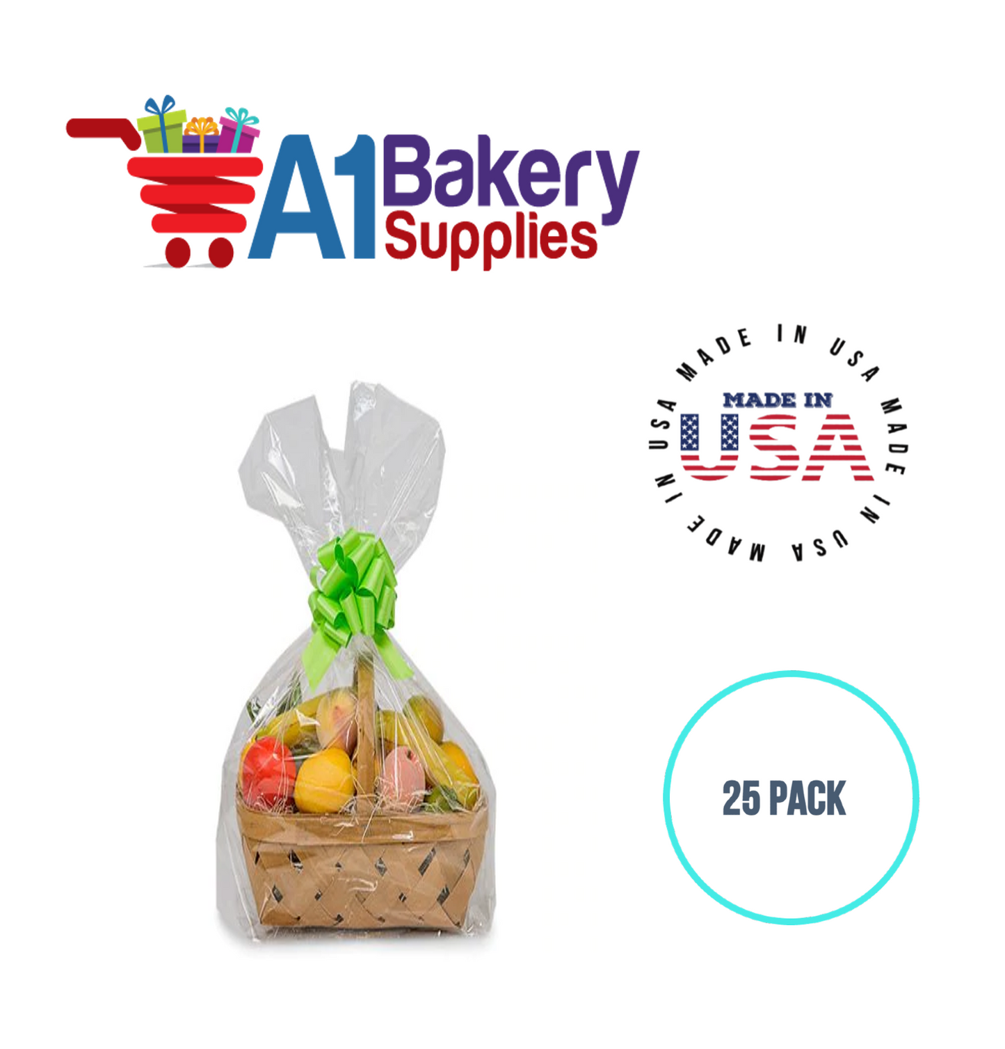 Gusset Basket Size 1.2 MIL BOPP Sealable Cellophane Gift Bags Bags for Gift Packing 4  x 4 x 17 Inch, 25 Pack