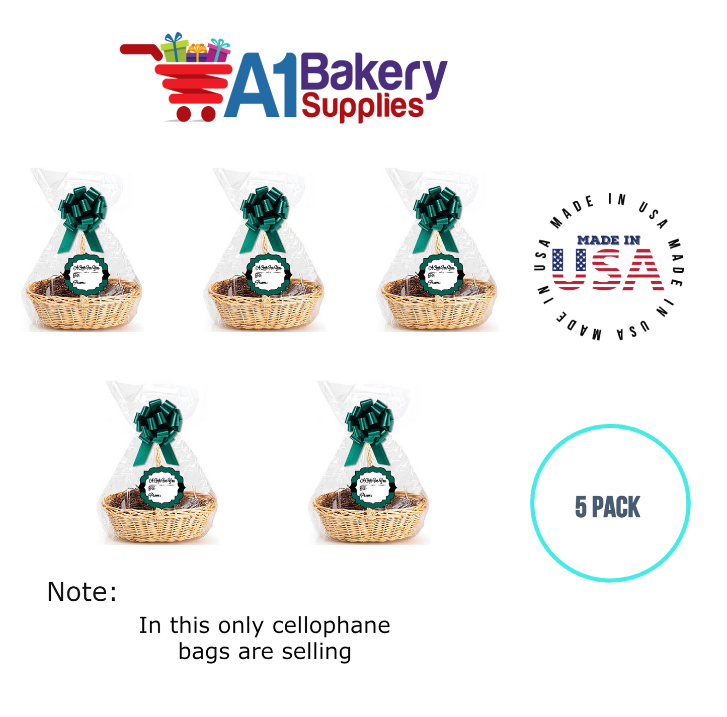 Round Bottom Basket Size 1.2 MIL BOPP Sealable Cellophane Gift Bags Bags for Gift Packing 27 x 35 Inch, 5 Pack