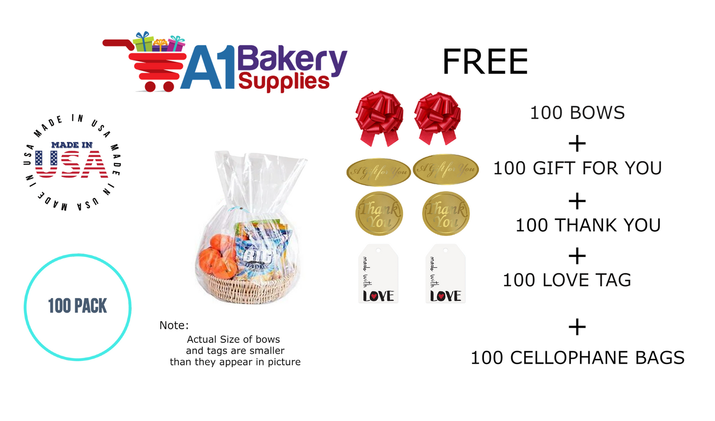 BOPP Sealable Cellophane Bags and Clear Gift Basket Wrap Packaging, 18 in x 30 in, Clear Cello Wrapping for Baby Shower, Wedding Party, or Event Giveaways, 100 Pack