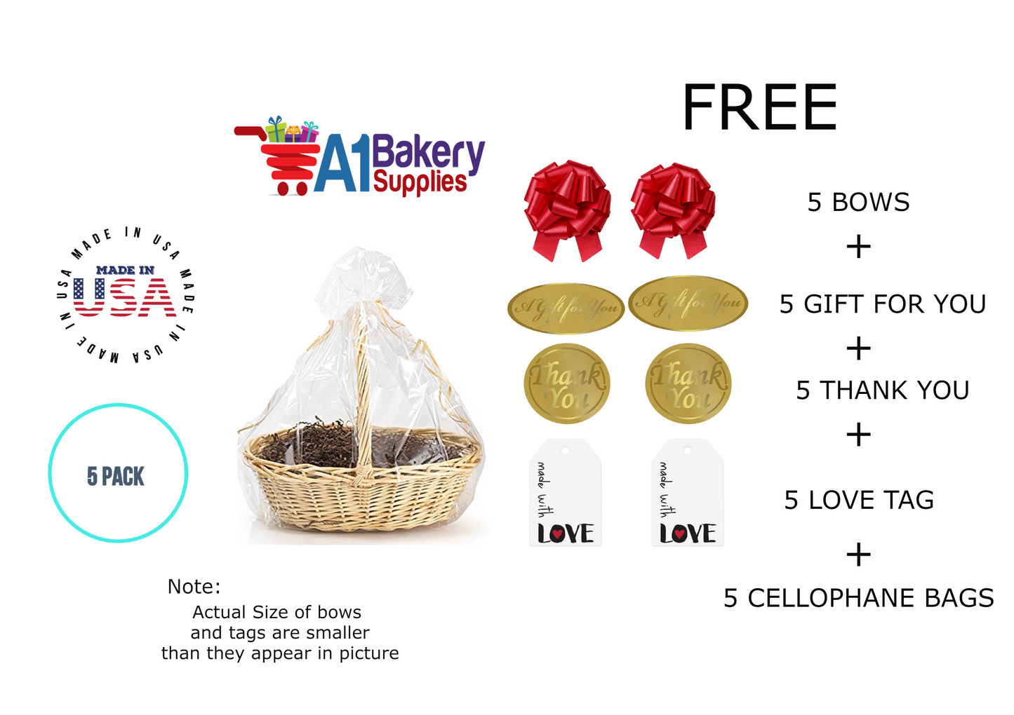 BOPP Sealable Cellophane Bags and Clear Gift Basket Wrap Packaging, 27 in x 35 in, Clear Cello Wrapping for Baby Shower, Wedding Party, or Event Giveaways, 5 Pack